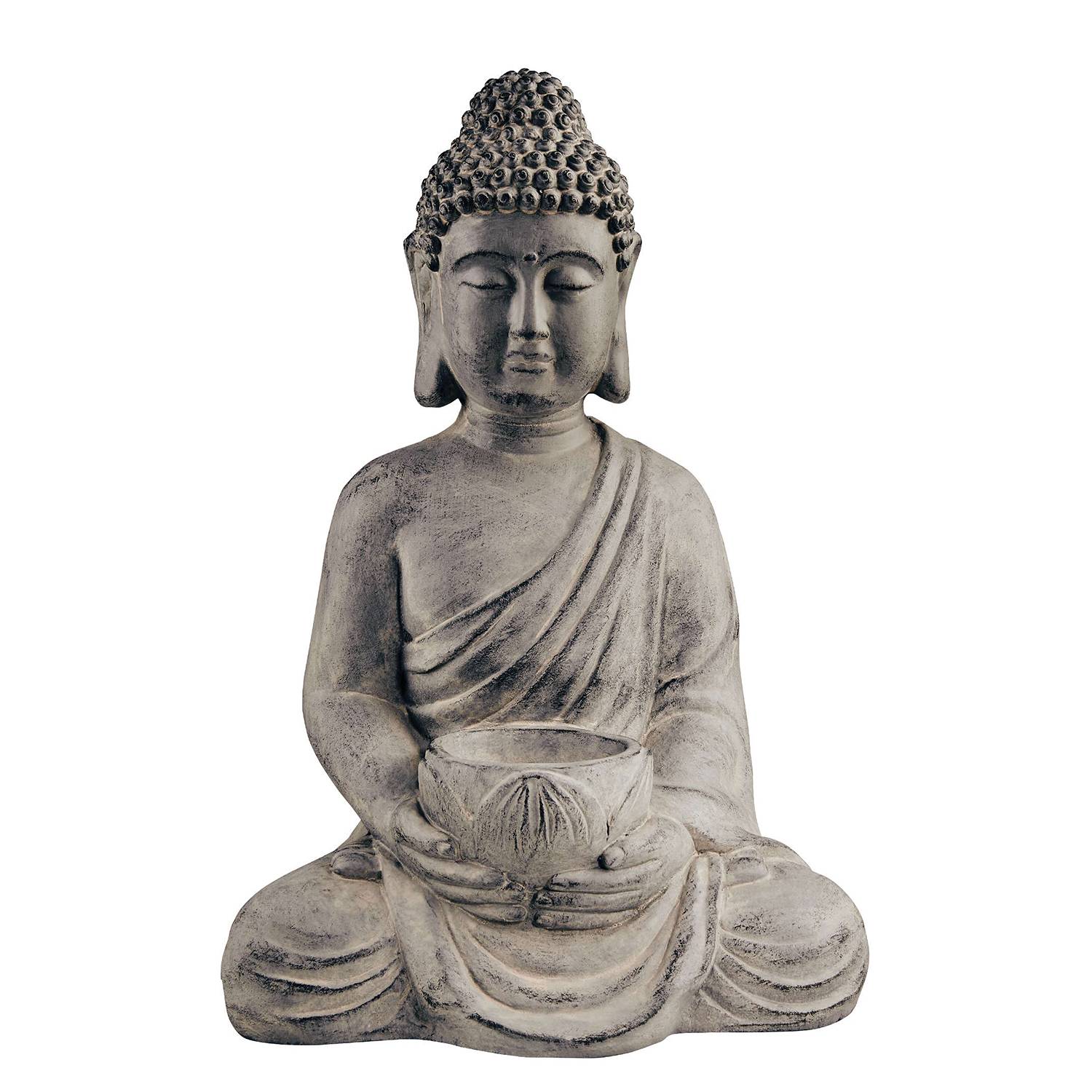 Kerzenhalter BUDDHA Kaolinit / Steinpulver Grau Höhe: 46 cm