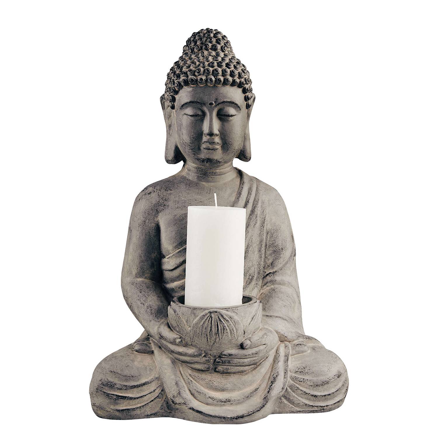 Kerzenhalter BUDDHA Kaolinit / Steinpulver Grau Höhe: 46 cm
