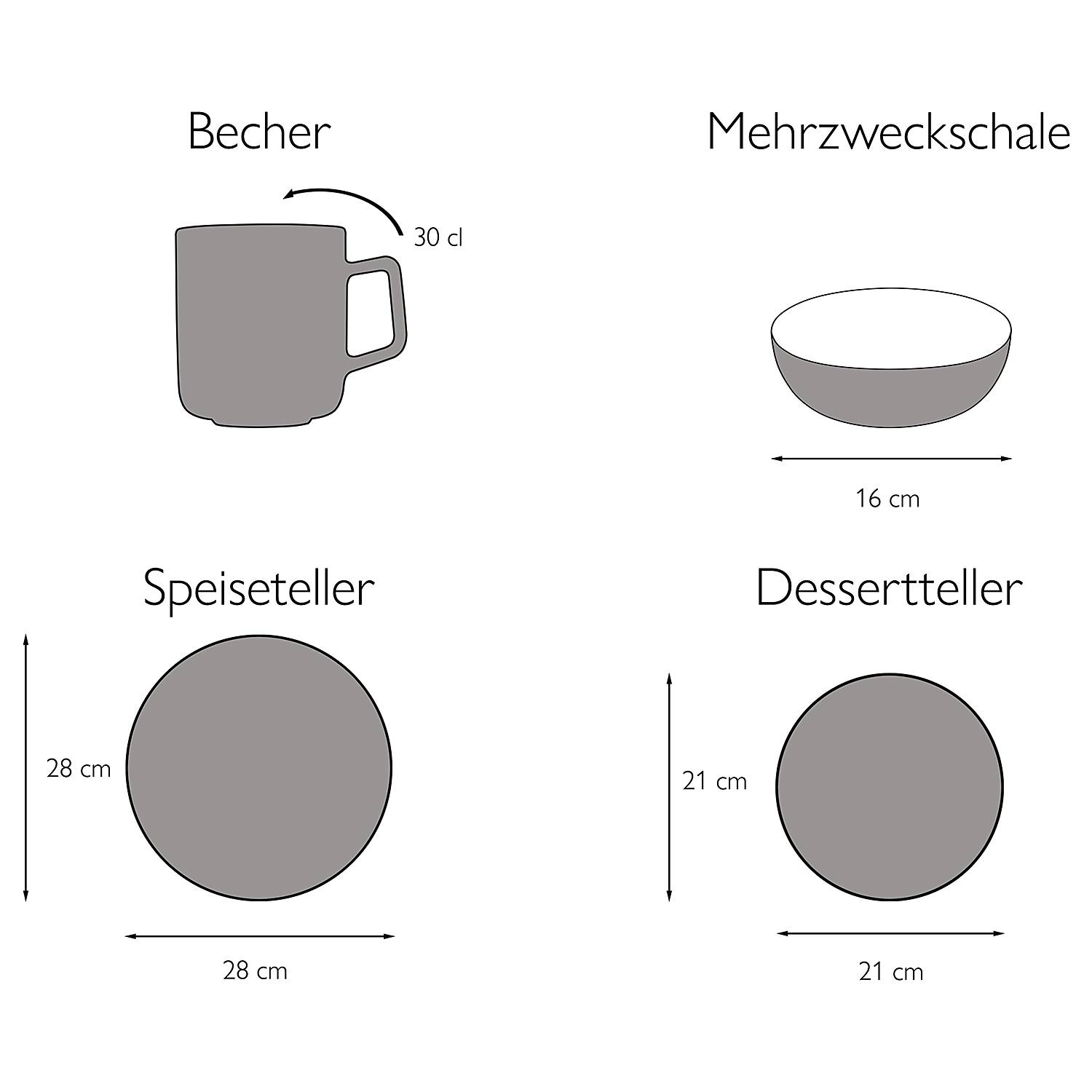 Kombiservice Uno Steinzeug 16-teilig Weiß