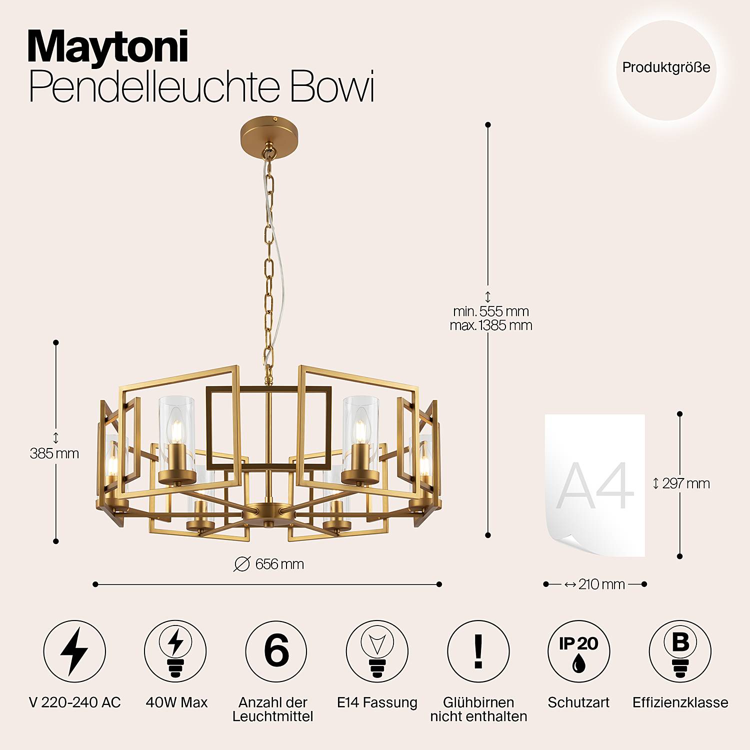Pendant light Bowi clear glass / mixed metal