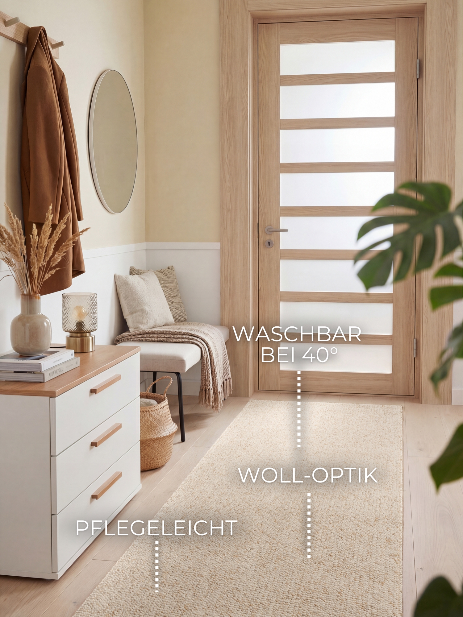 Läufer Roccoo Polypropylen / Filz Creme