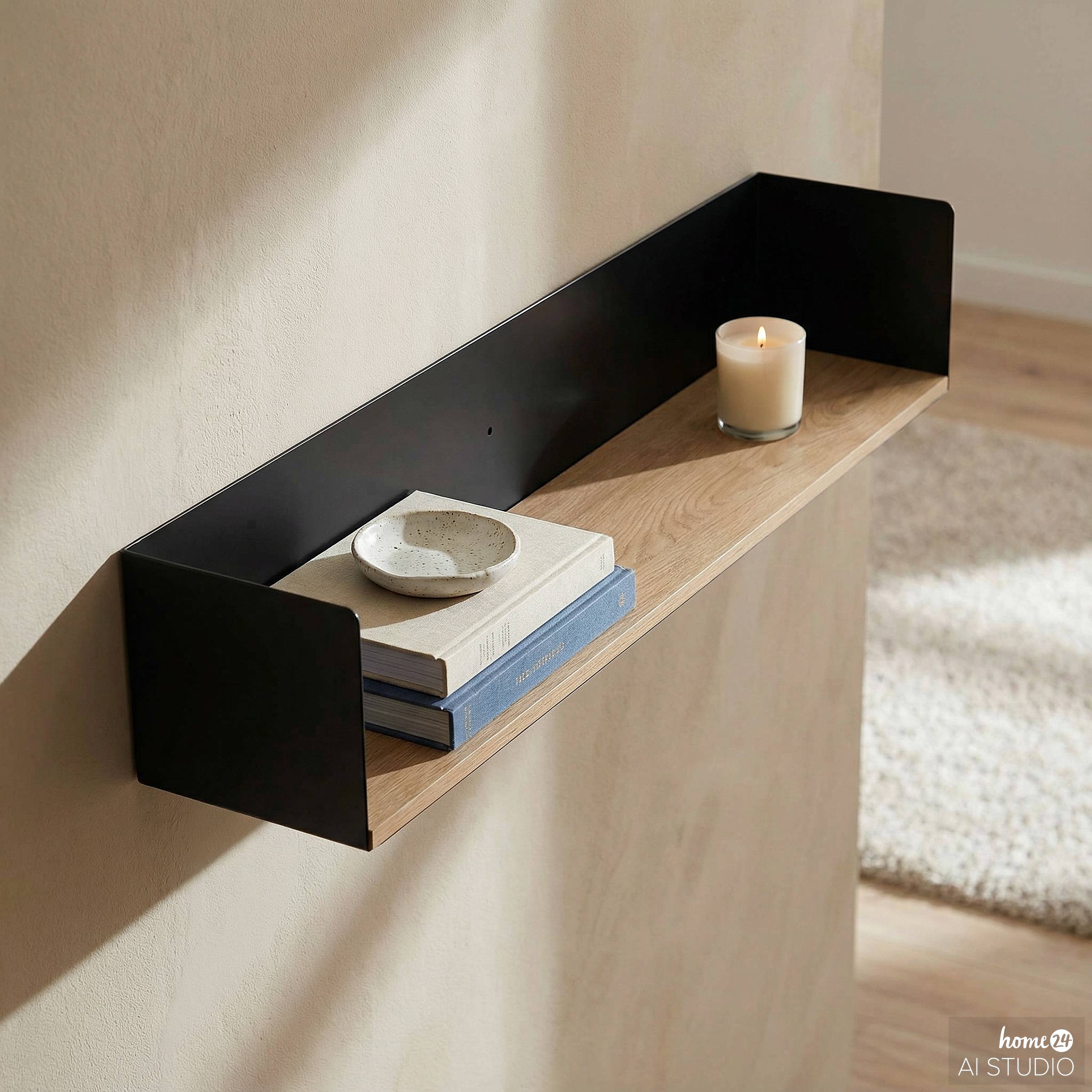 Wall shelf Beikou Type A real wood veneer fir black