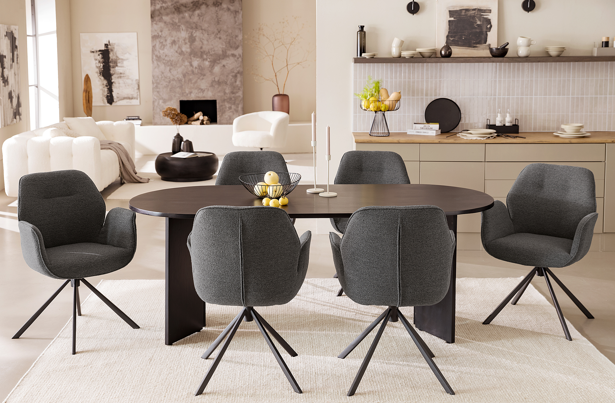 Swivel armchair MORINI Bouclé fabric Moena