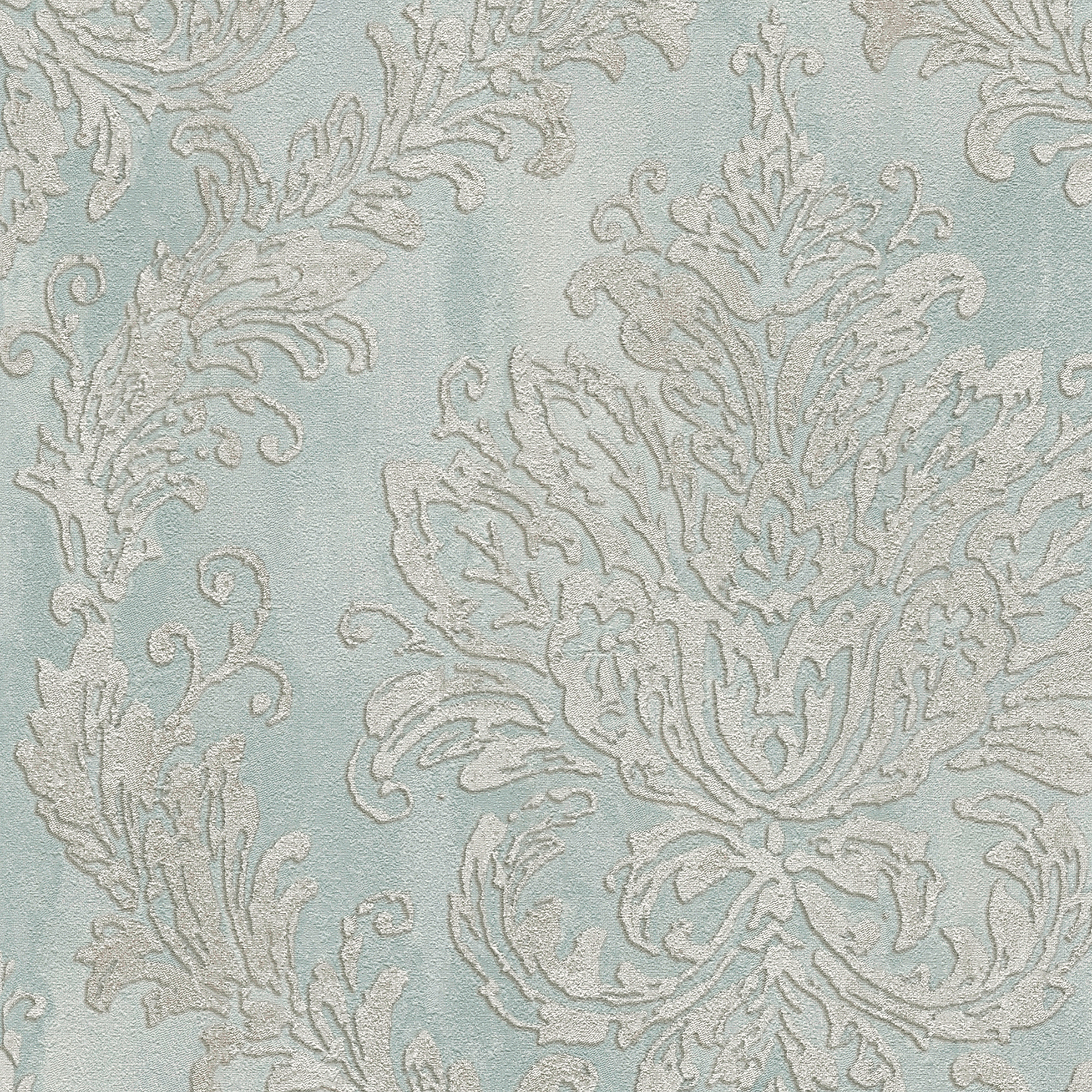 Vliestapete Hoa Luxus Ornamente Vlies Taubenblau / Creme