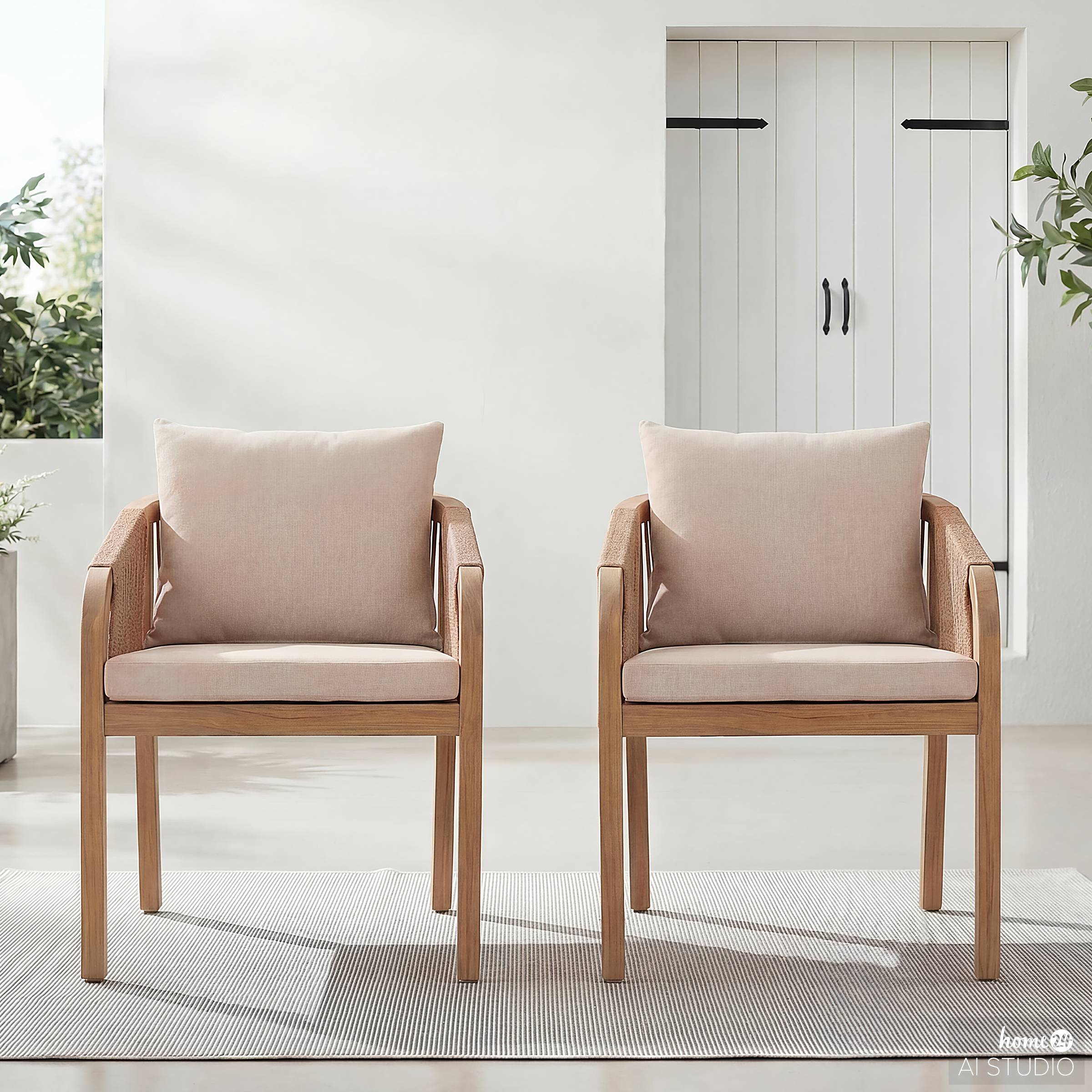 Gartenstuhl Evoa 2er-Set Akazie massiv / Webstoff Beige