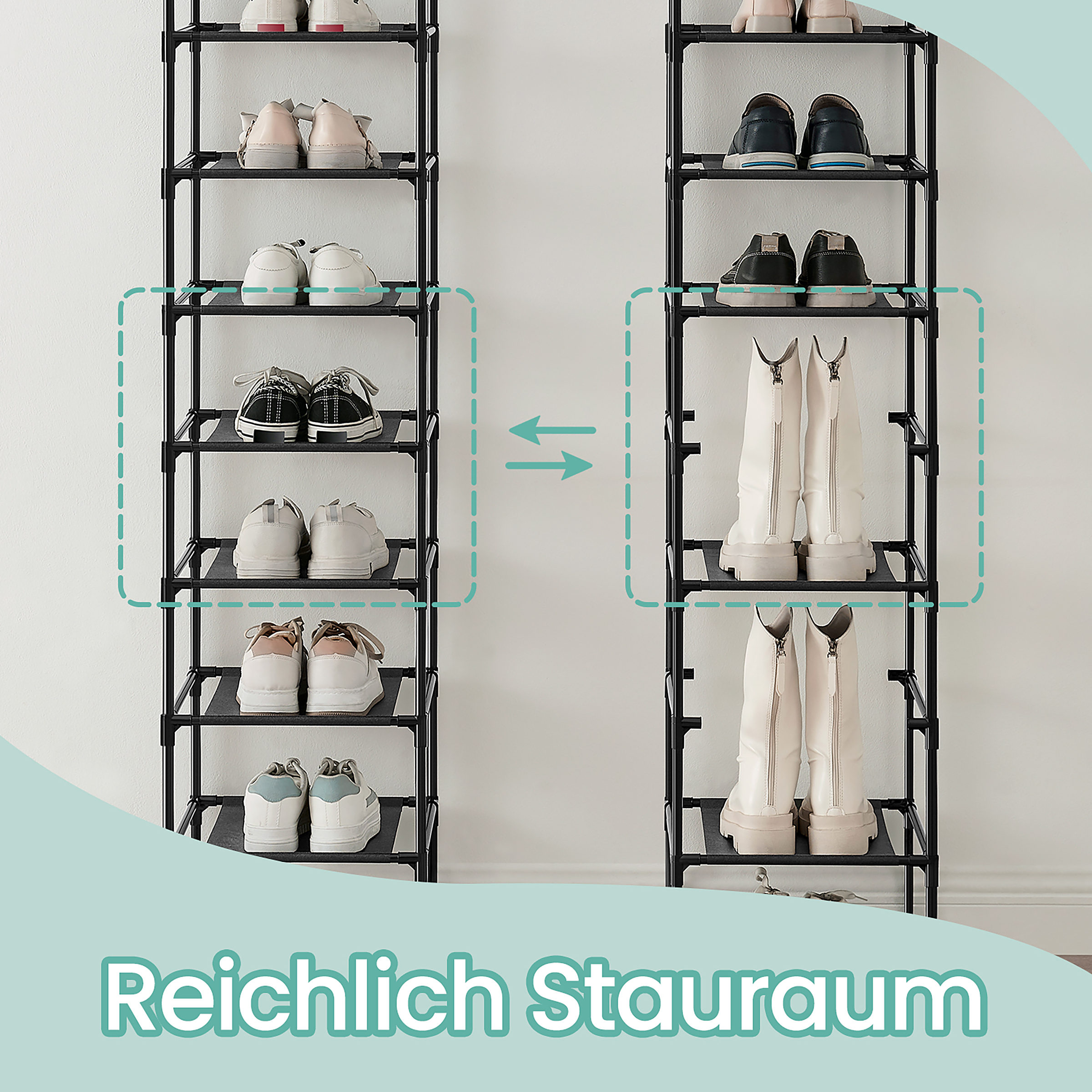 Schuhregal Bonomi Flachgewebe / Metall Schwarz 33 x 173 cm