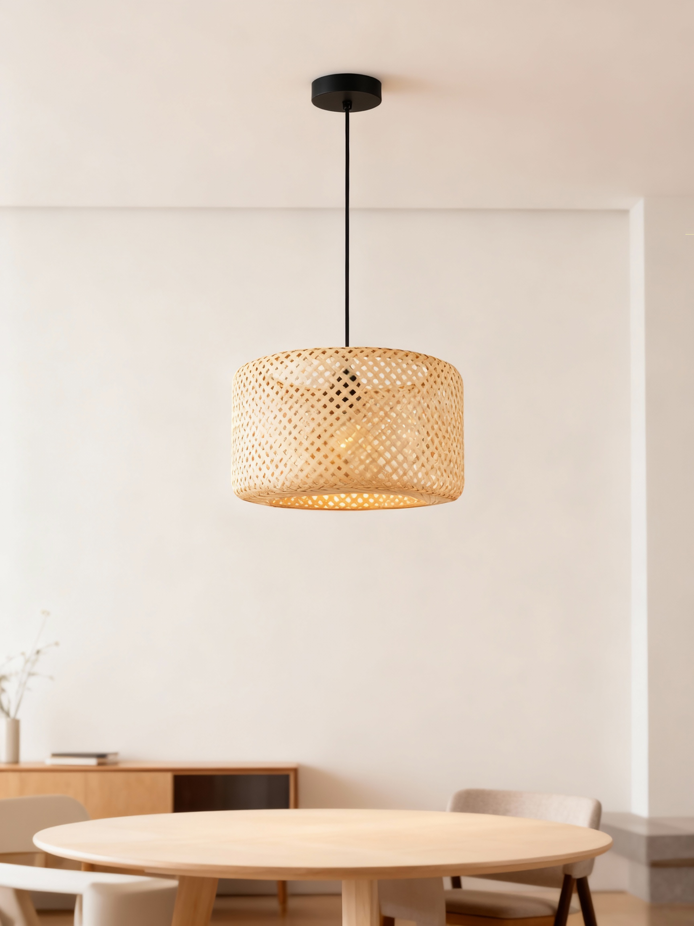 Pendant light Milham cast iron / bamboo natural