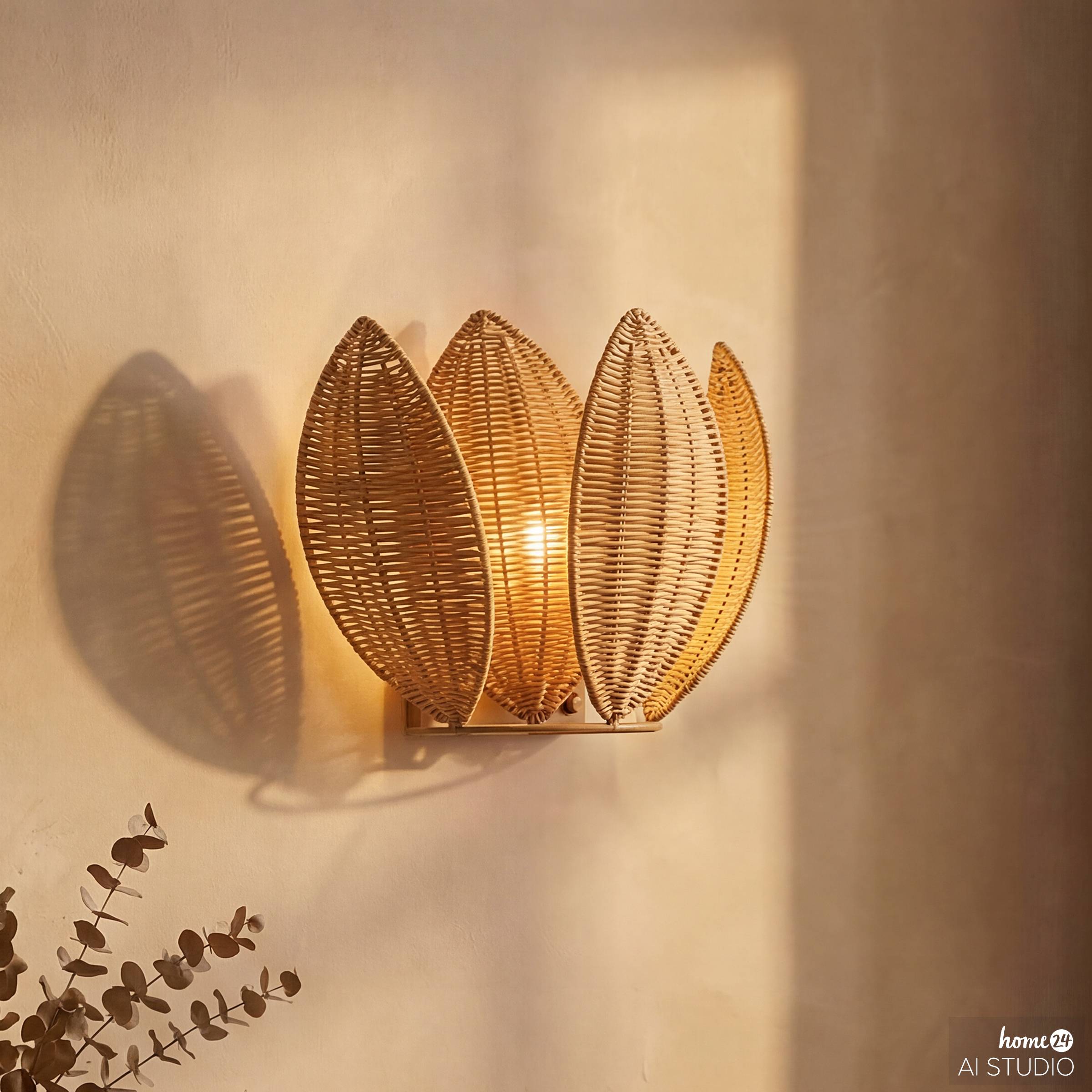 Wandleuchte ZYMOR Rattan / Eisen 1-flammig