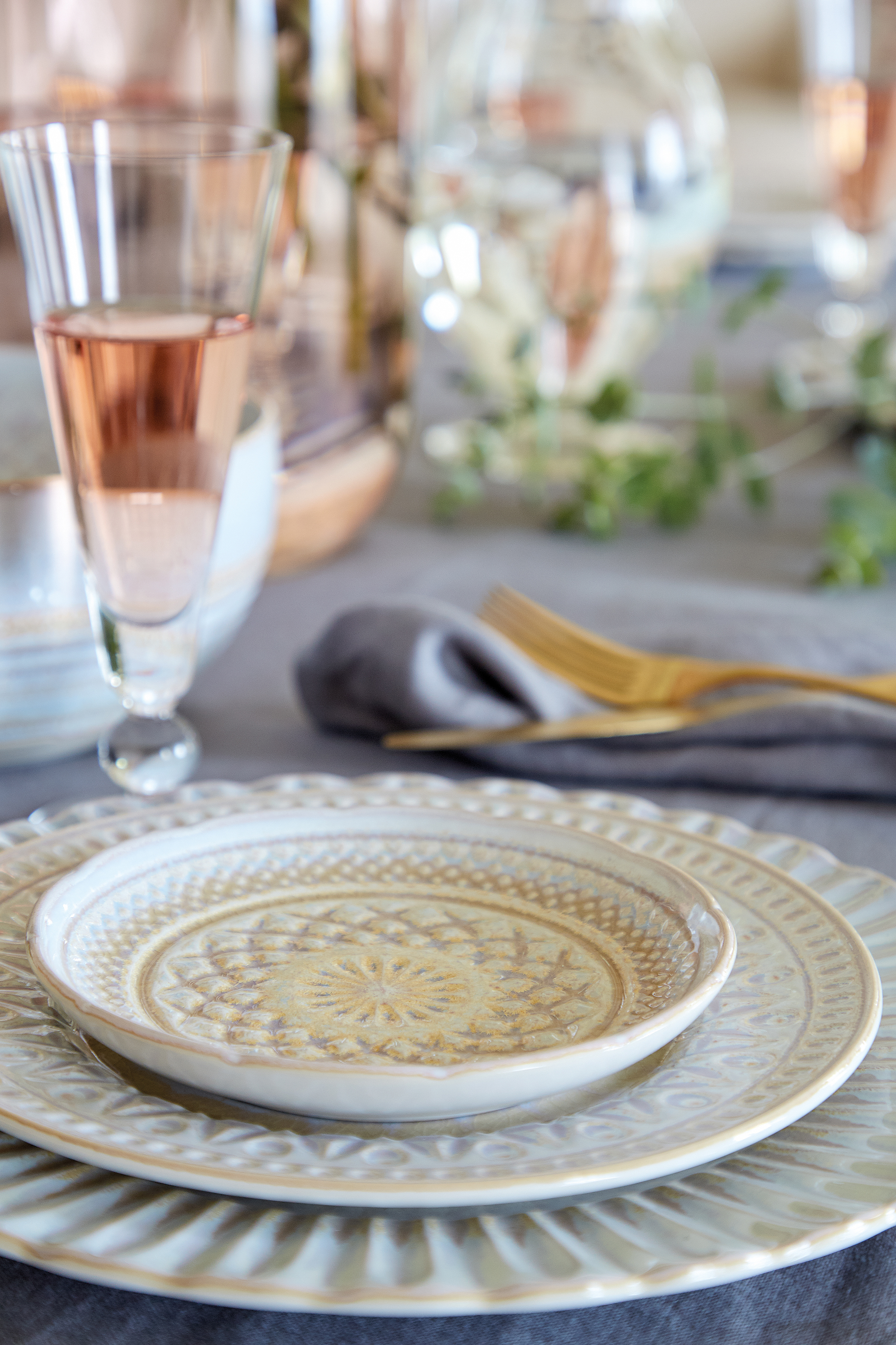 Dinner plate Cristal Set of 6 Stoneware White / Sand