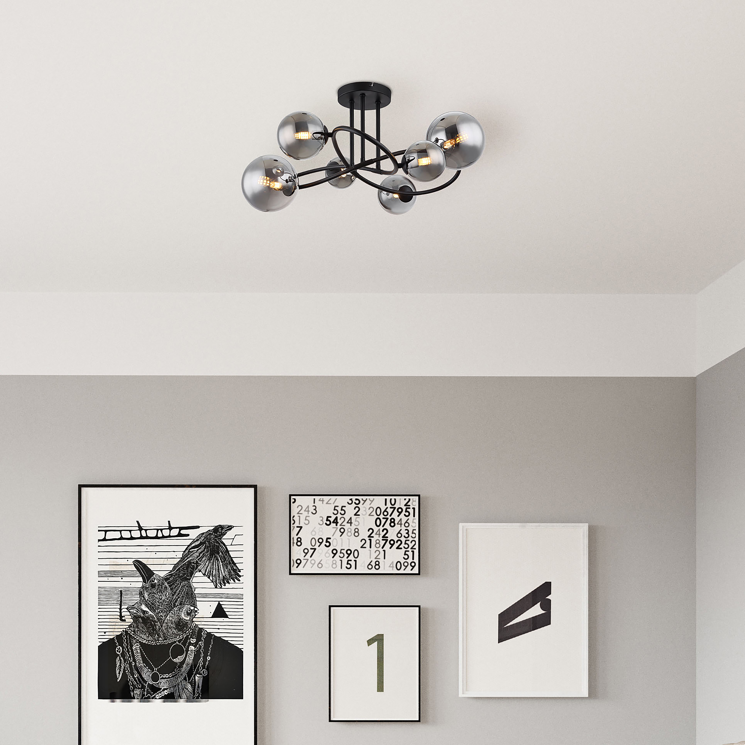 LED ceiling light Riha Type C smoked glass / iron