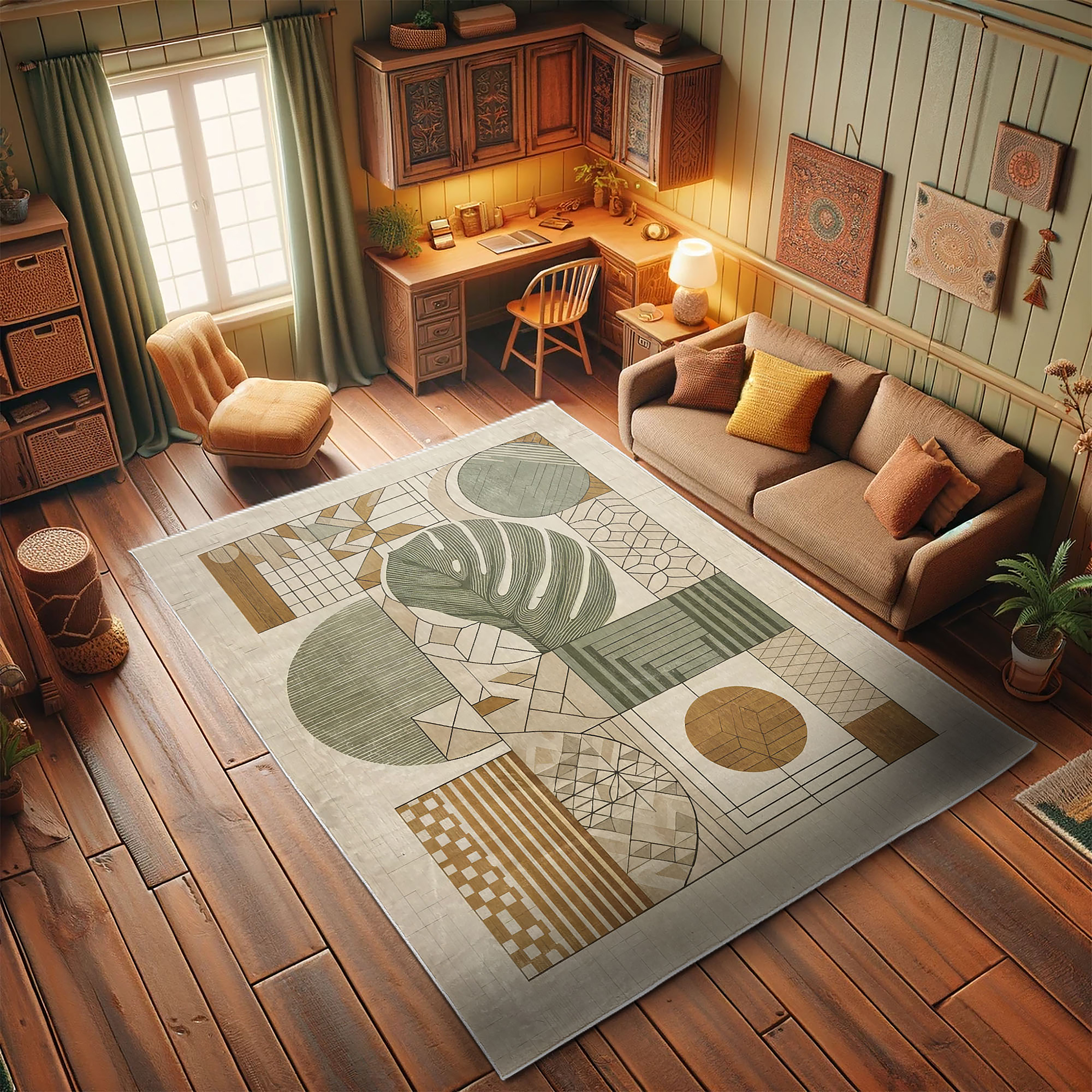 Kurzflorteppich Auari Polyester Ingwer / Grün 69 x 114 cm