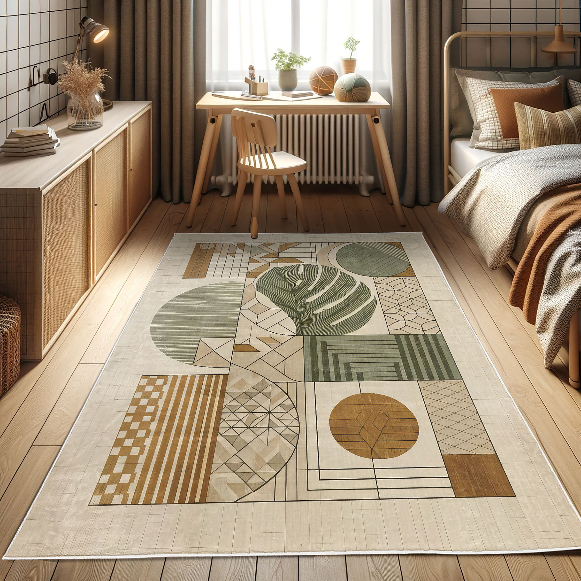 Kurzflorteppich Auari Polyester Ingwer / Grün 69 x 114 cm