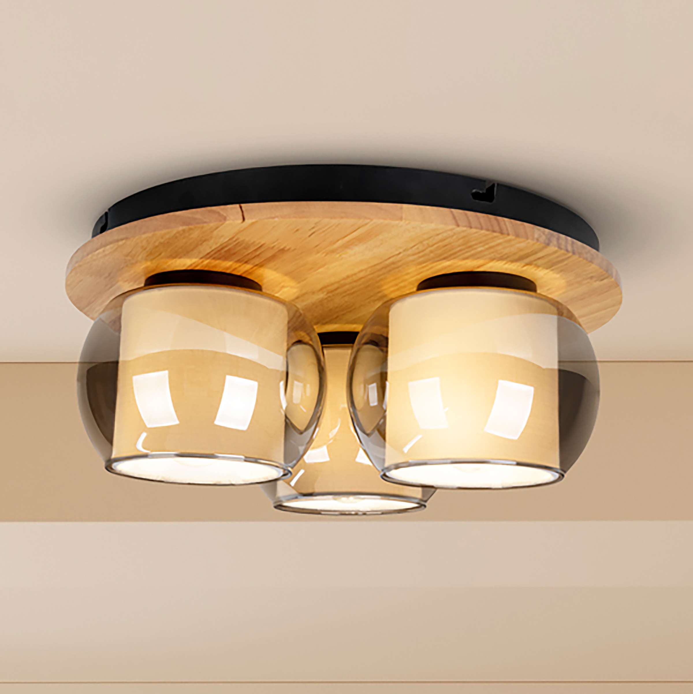 Deckenleuchte Texas Typ B Gummibaum / Rauchglas
