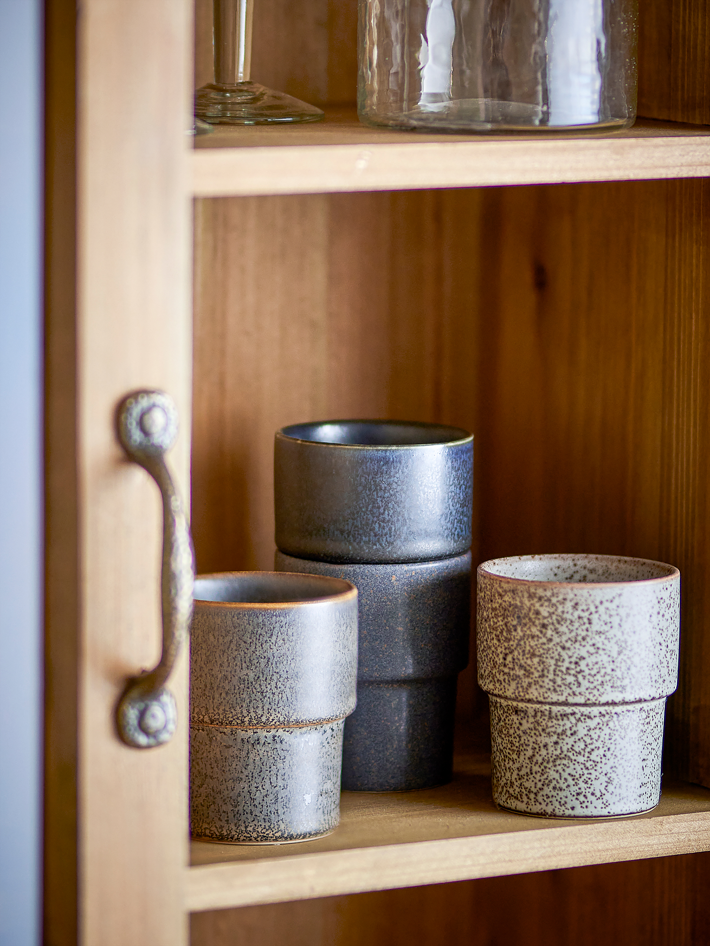 Tassen-Set Ewan 4-teilig Steingut Braun Grau