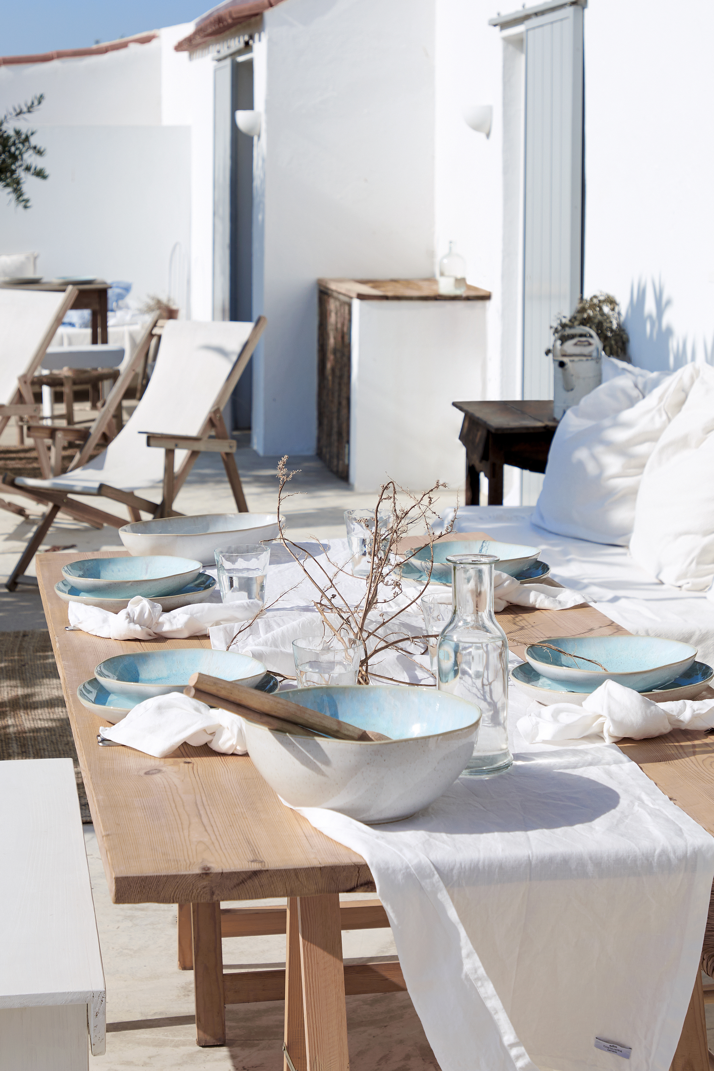 Servierschüssel Eivissa Steinzeug Aqua