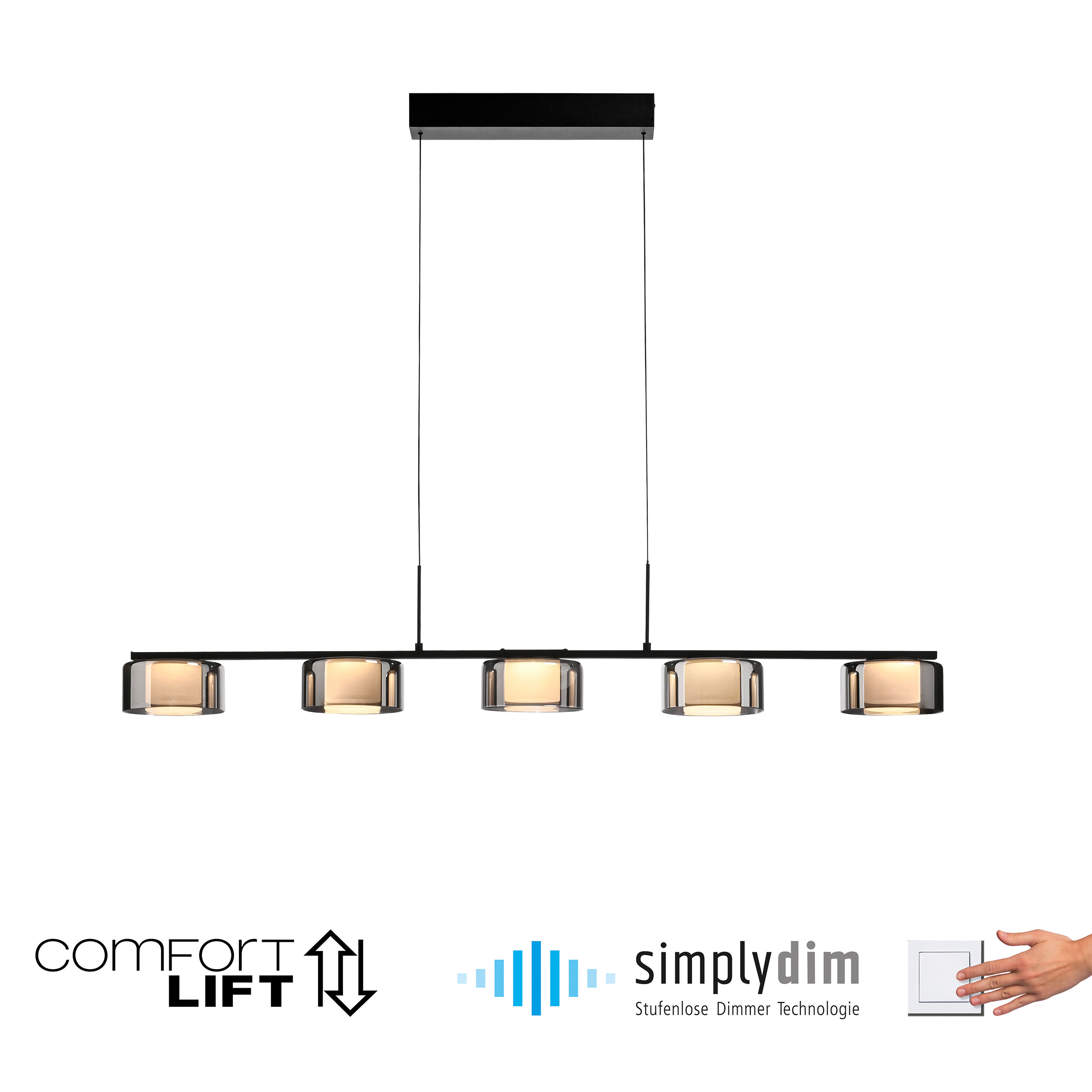 LED-Pendelleuchte Rika Typ B Klarglas / Eisen Schwarz