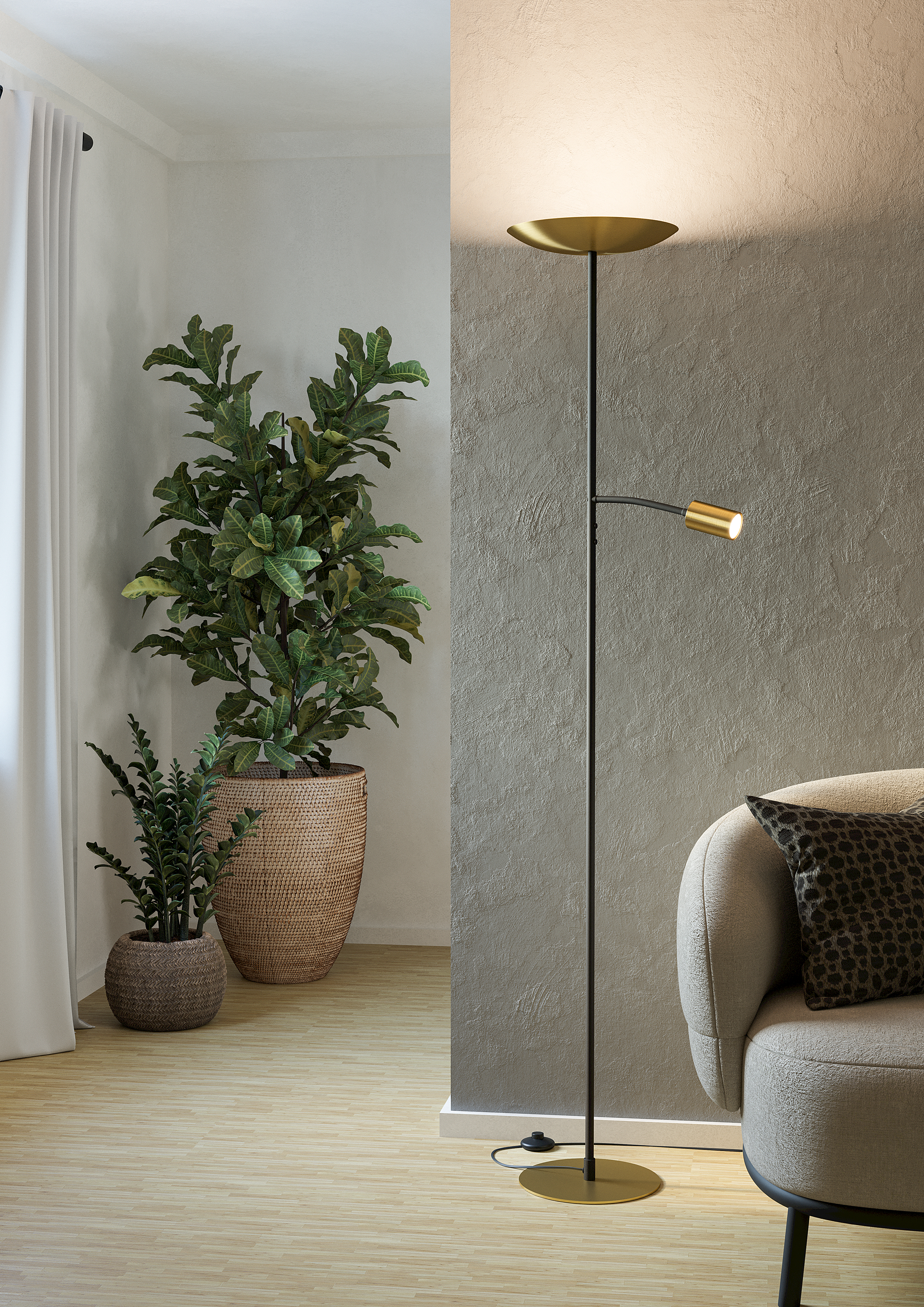 LED-Stehleuchte Conivarino Stahl 2-flammig Schwarz / Messing