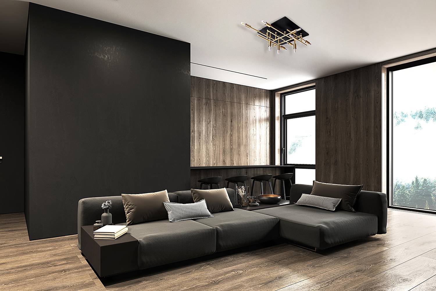 Näve Ancona Aluminium Deckenleuchte Schwarz Gold