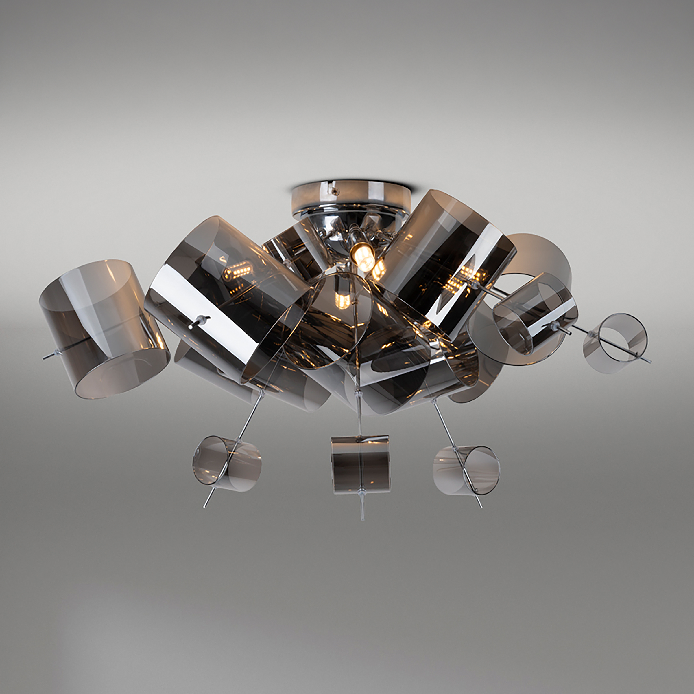 Deckenleuchte Sirius Stahl / Rauchglas Chrom 6-flammig