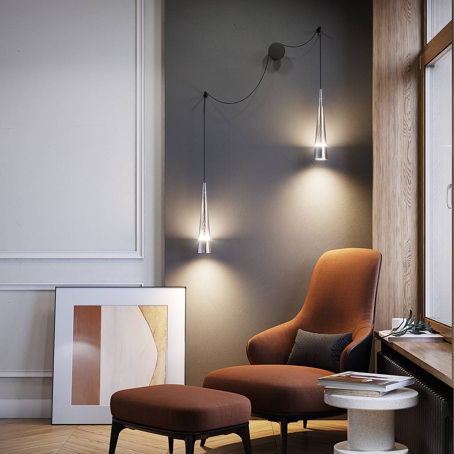 LED-Wandleuchte Sintesi Rauchglas / Metall 2-flammig