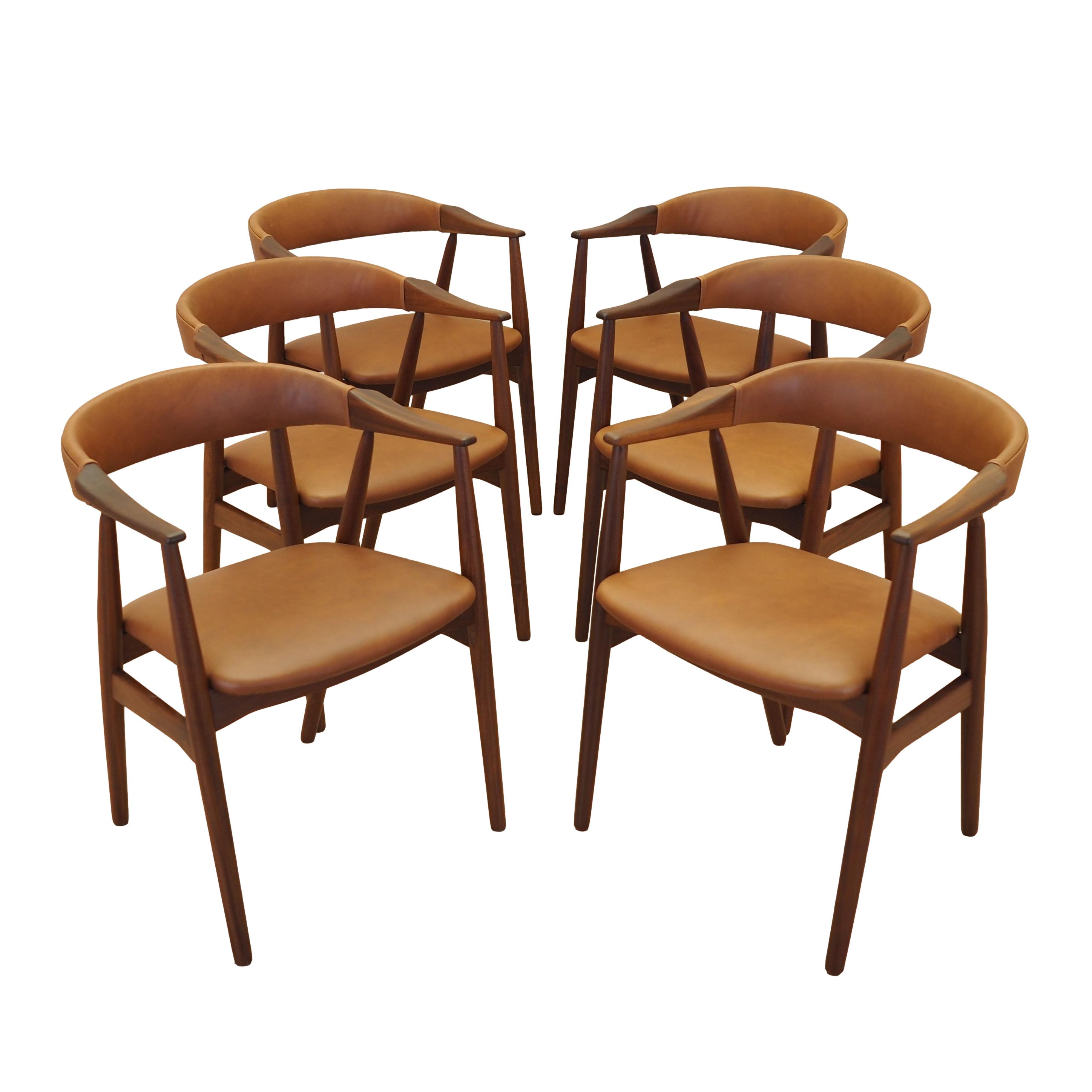 Sechser-Set Teak-Stühle 1970er Jahre