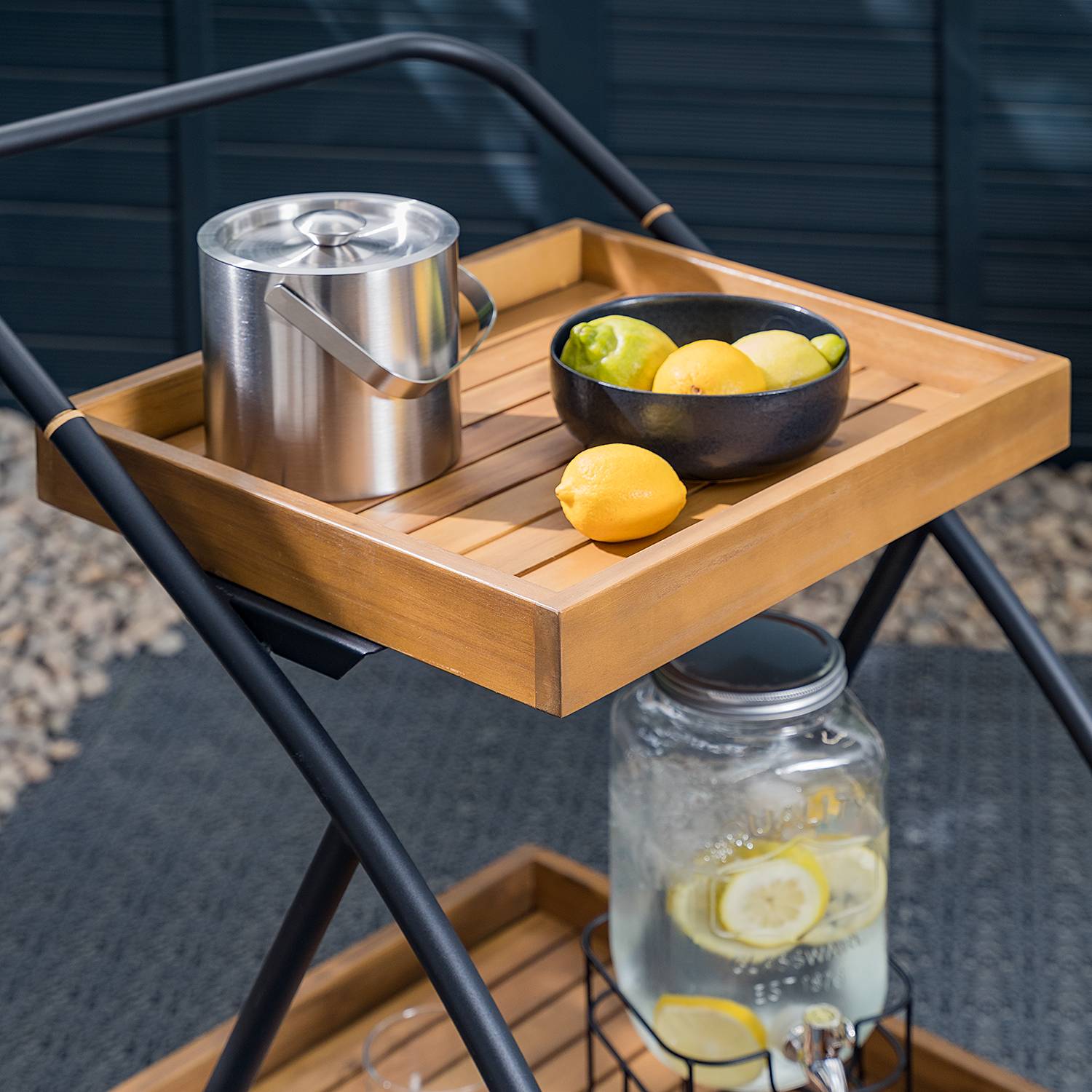 Rolly Gartenservierwagen Teilmassivholz Stahl Braun