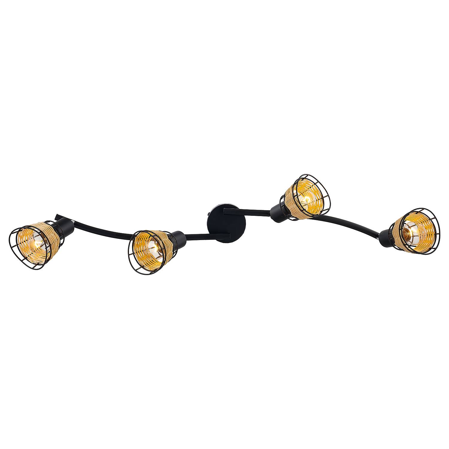 Deckenleuchte Lendum I Eisen / Rattan Flammenanzahl: 4