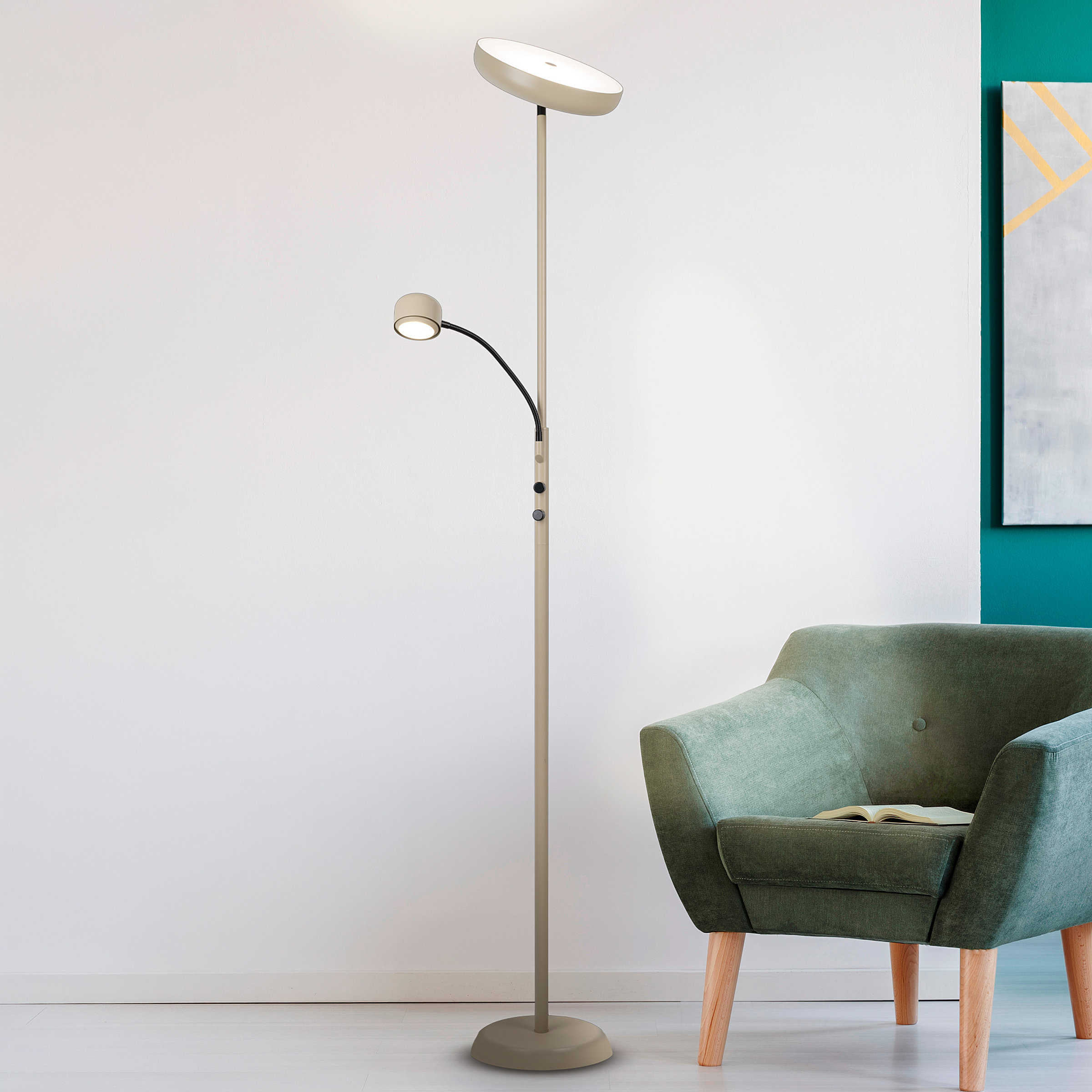 LED-Stehleuchte Romis Eisen 2-flammig Beige / Schwarz