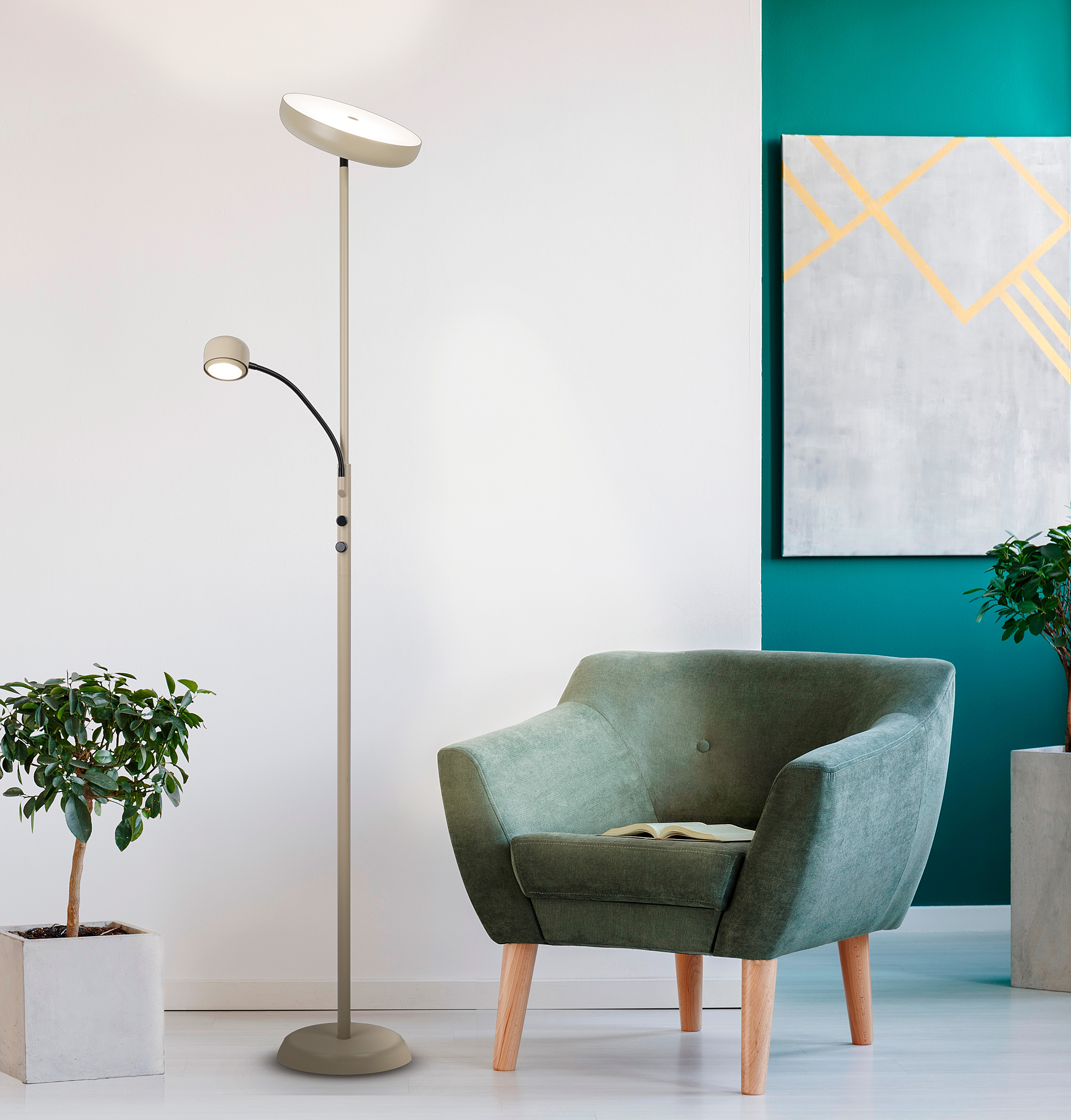 LED-Stehleuchte Romis Eisen 2-flammig Beige / Schwarz