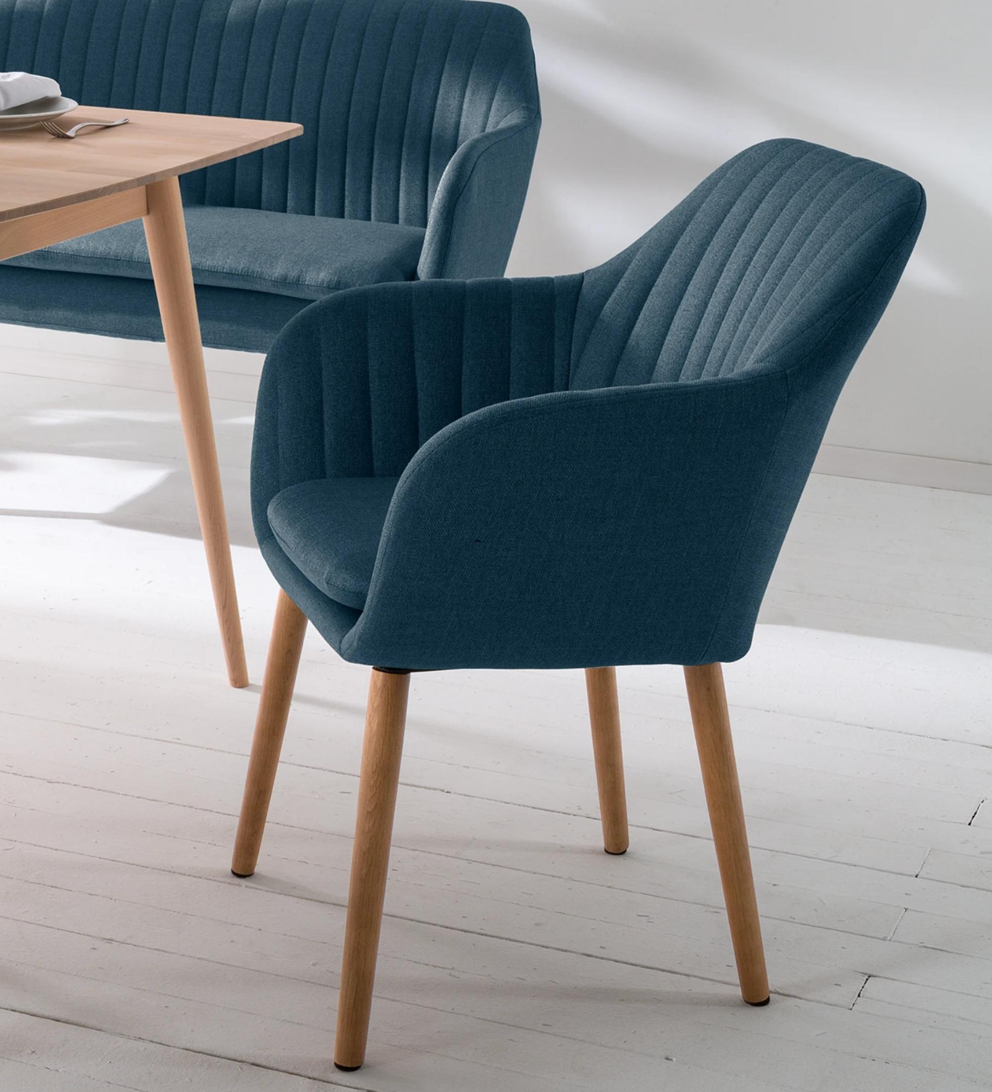Armlehnstuhl Eiche Massiv Webstoff Jeansblau