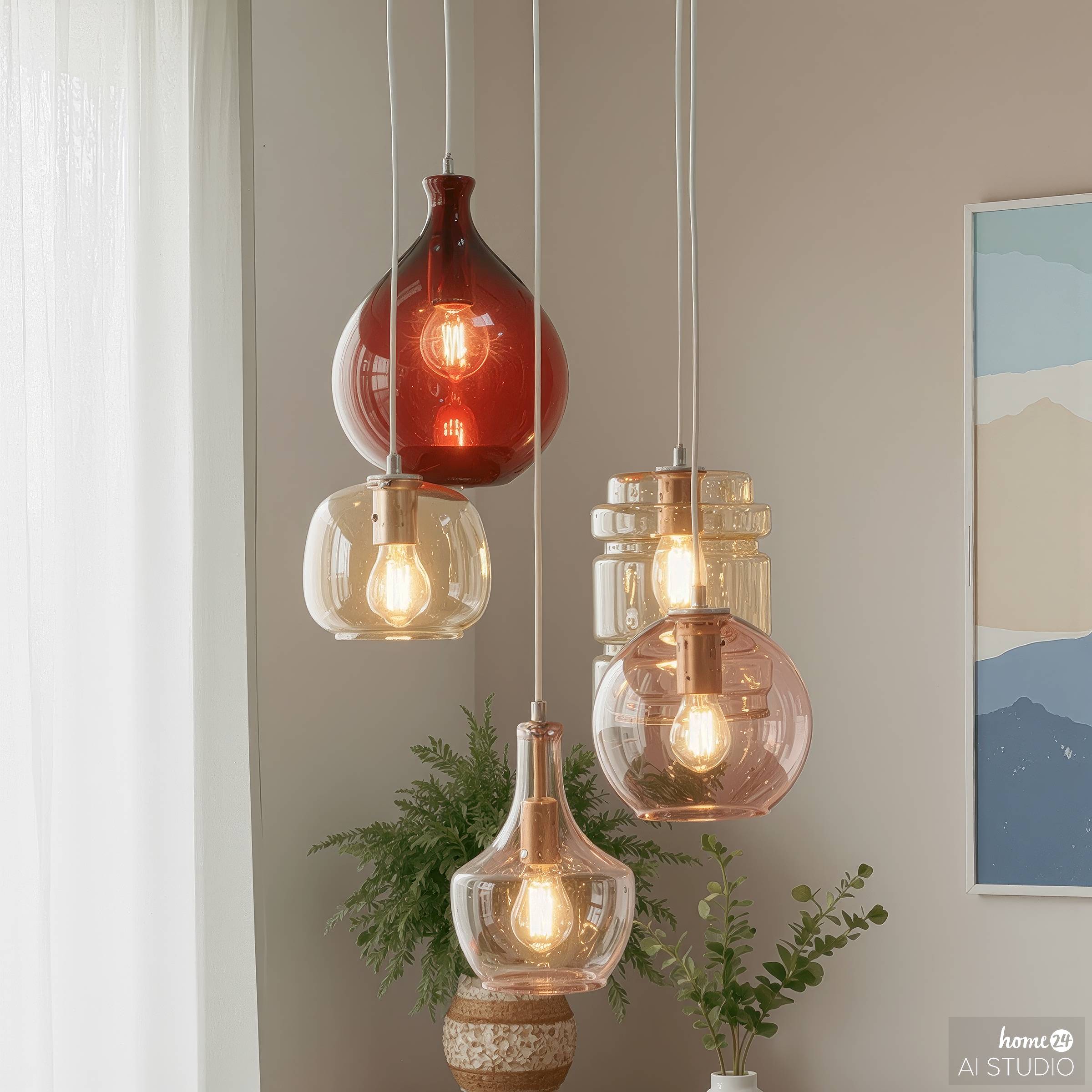 Pendelleuchte GLOWIN Farbglas / Eisen 5-flammig Multicolor