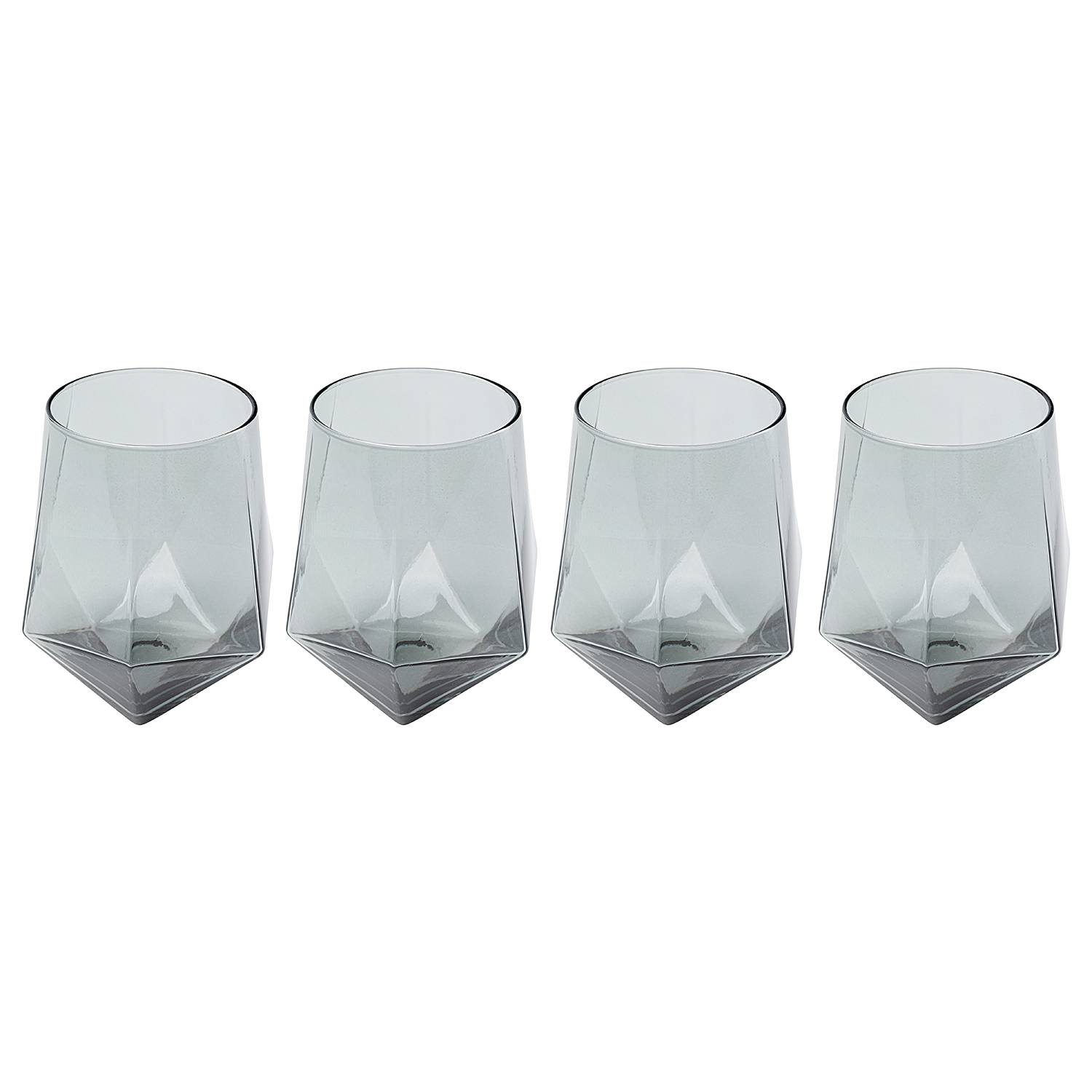 4x Diamond Wasserglas Smoke Glas Transparent Grau