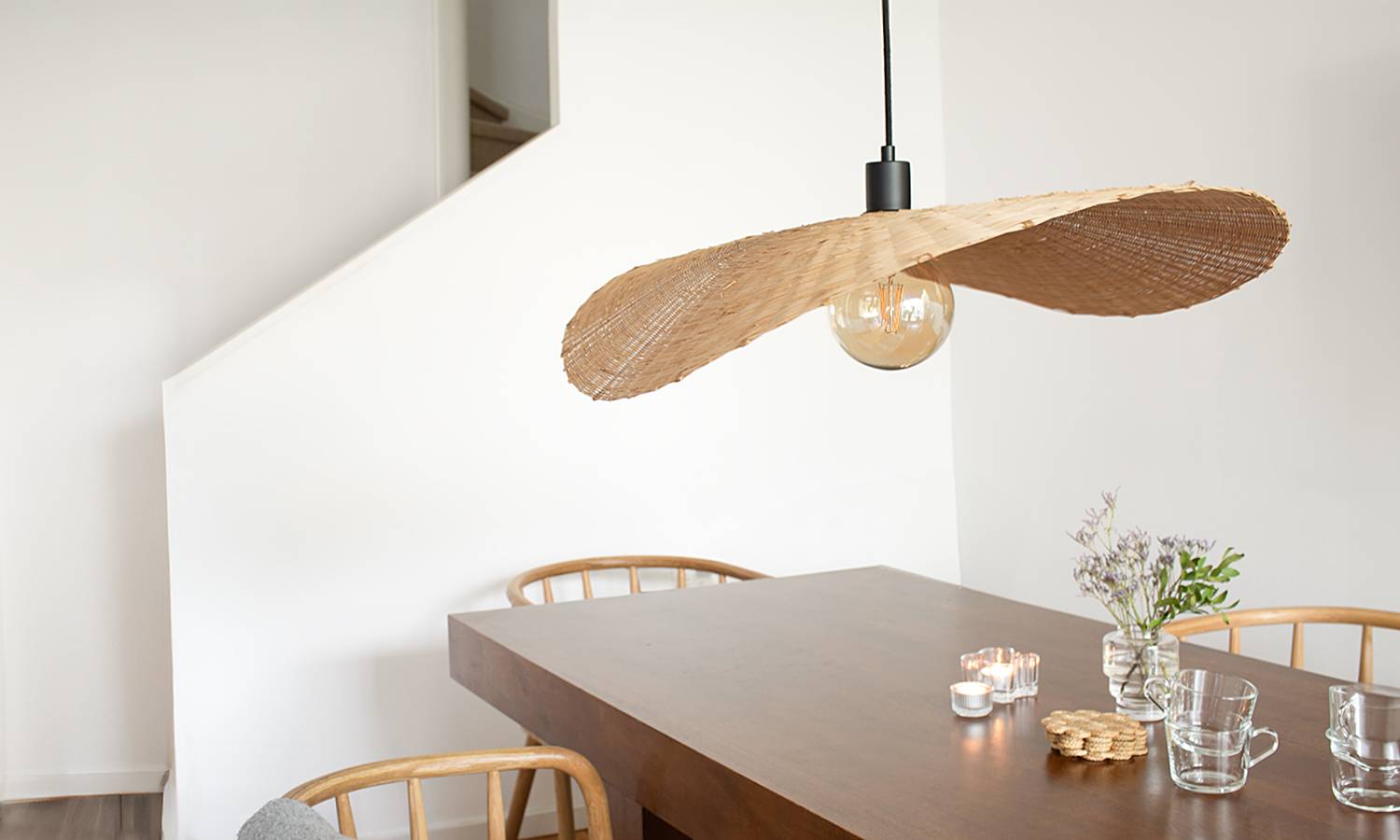 Pendelleuchte Rayo Eisen / Bambus 1-flammig Beige