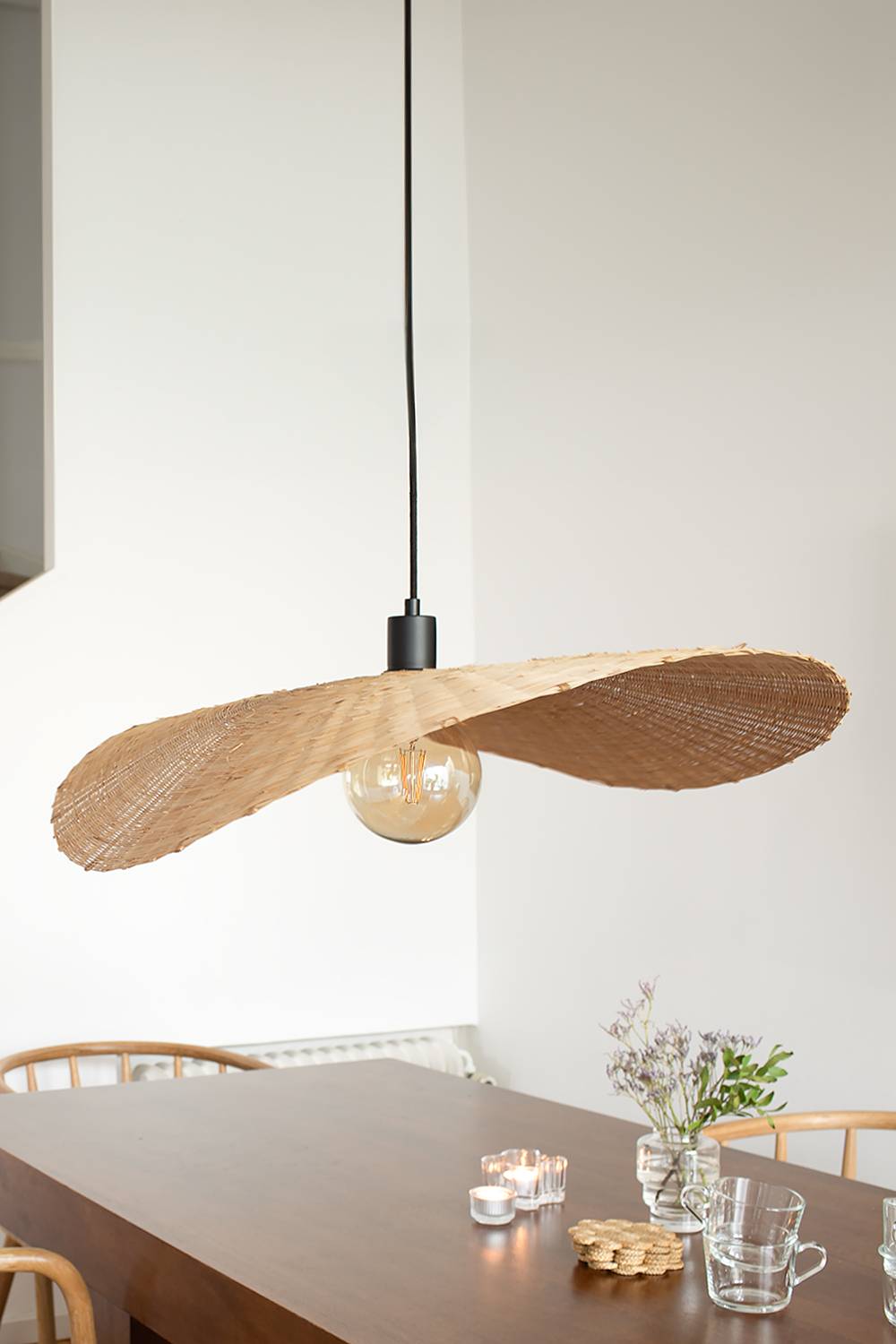 Pendelleuchte Rayo Eisen / Bambus 1-flammig Beige