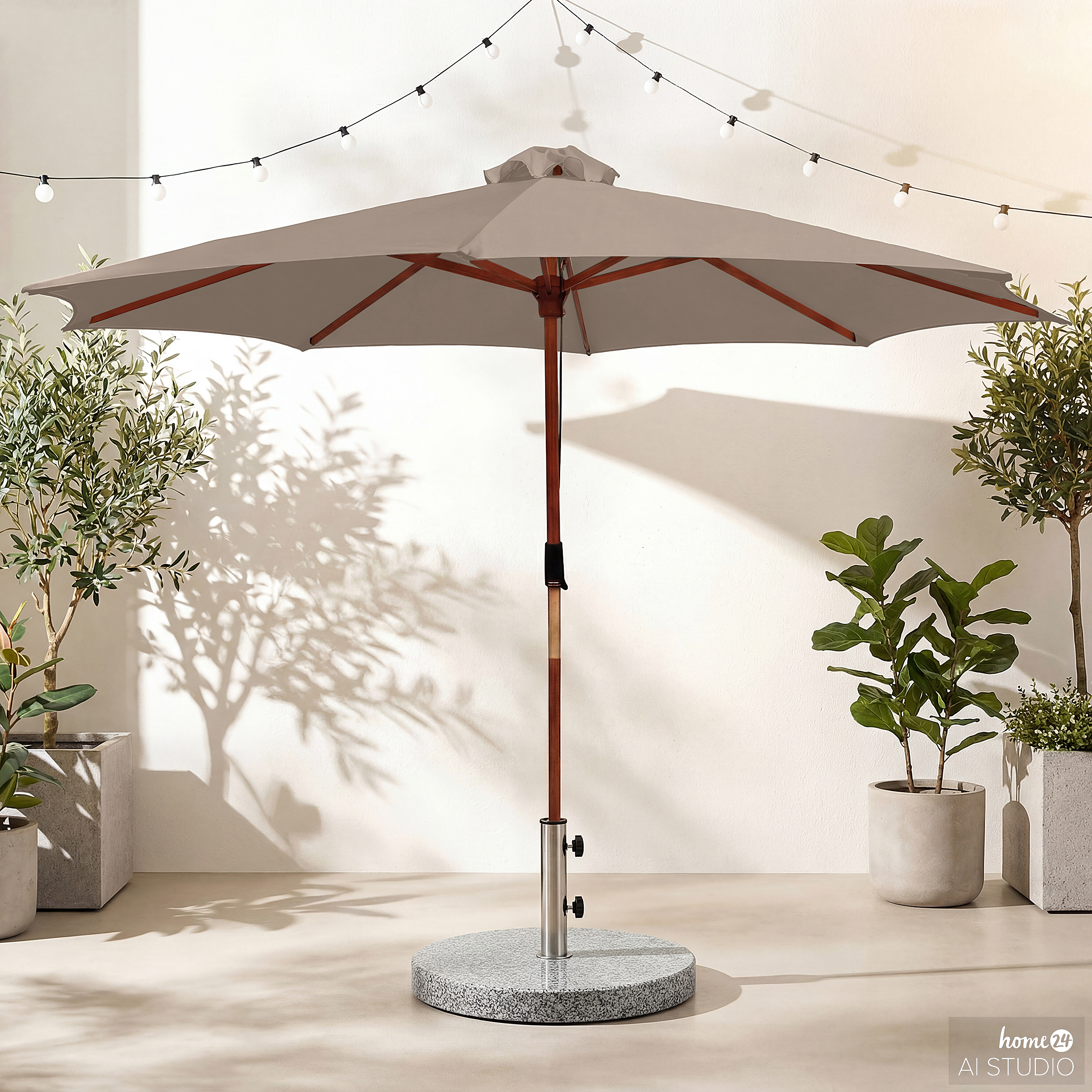 Sonnenschirm Sombrilla Eukalyptus massiv / Polyester Taupe