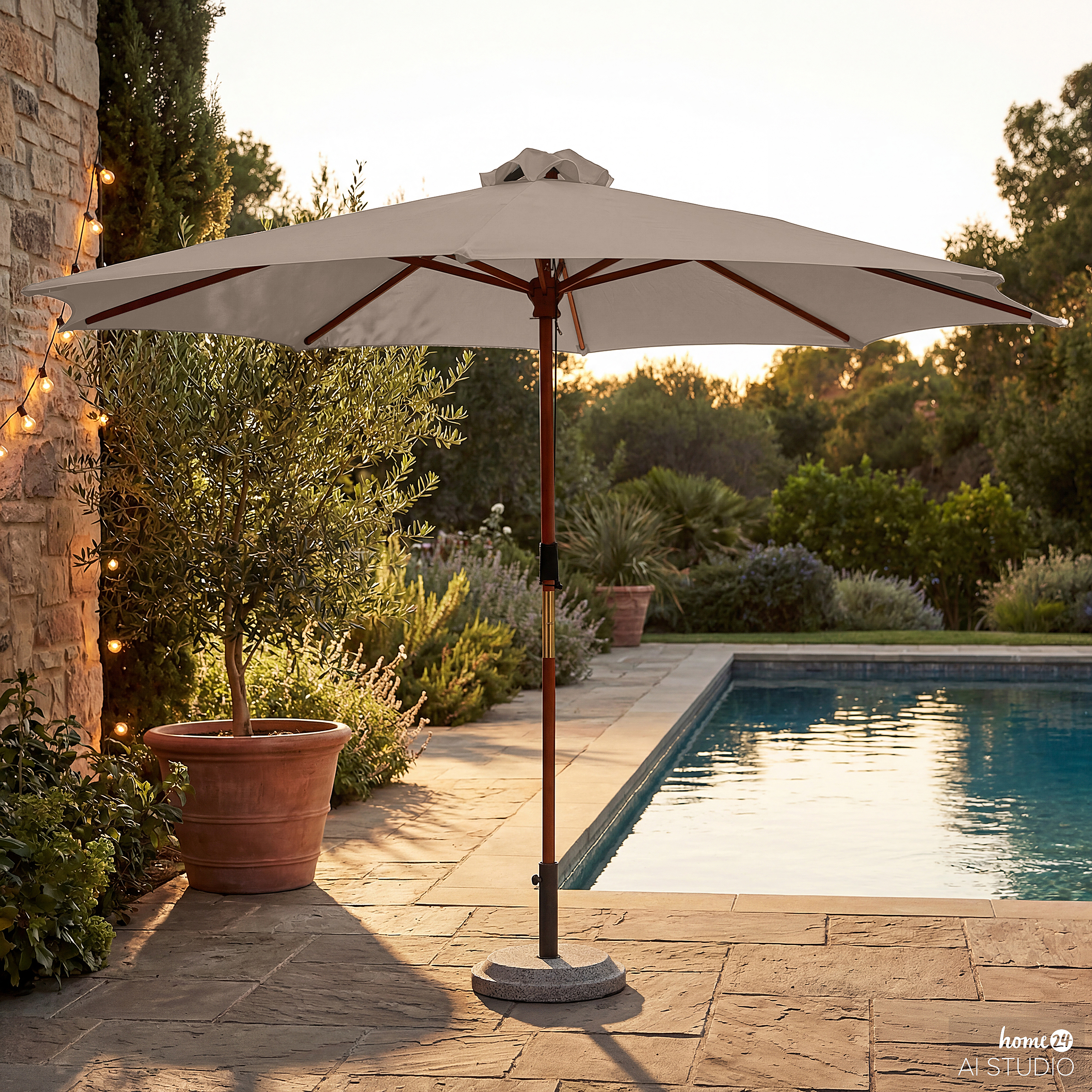 Sonnenschirm Sombrilla Eukalyptus massiv / Polyester Taupe