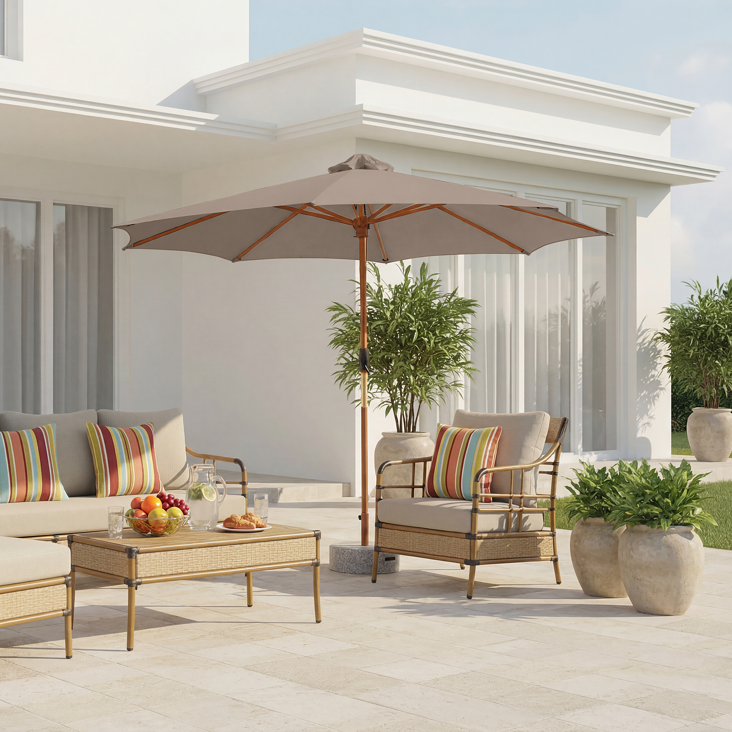 Sonnenschirm Sombrilla Eukalyptus massiv / Polyester Taupe