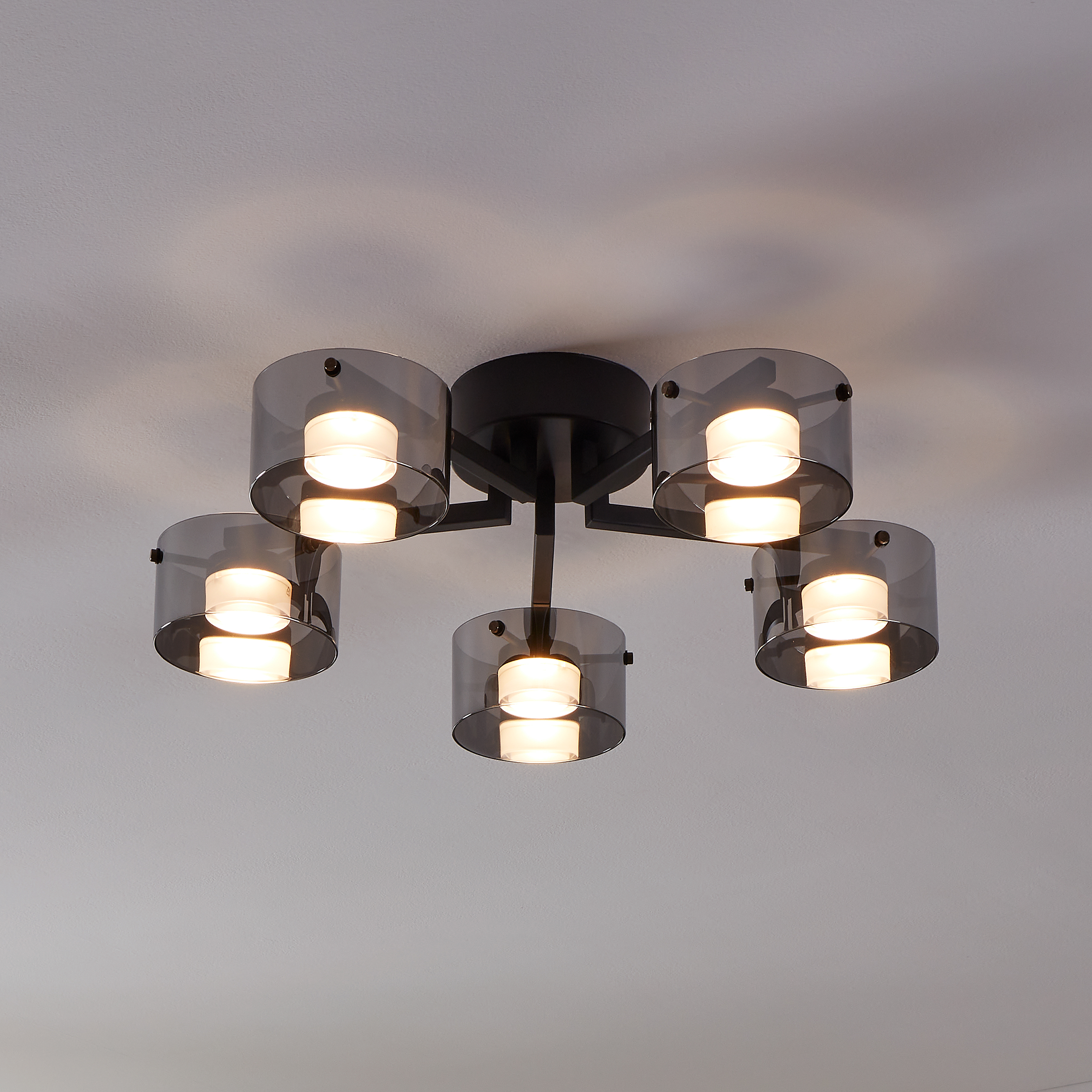 LED-Deckenleuchte Copillos Stahl / Rauchglas Schwarz