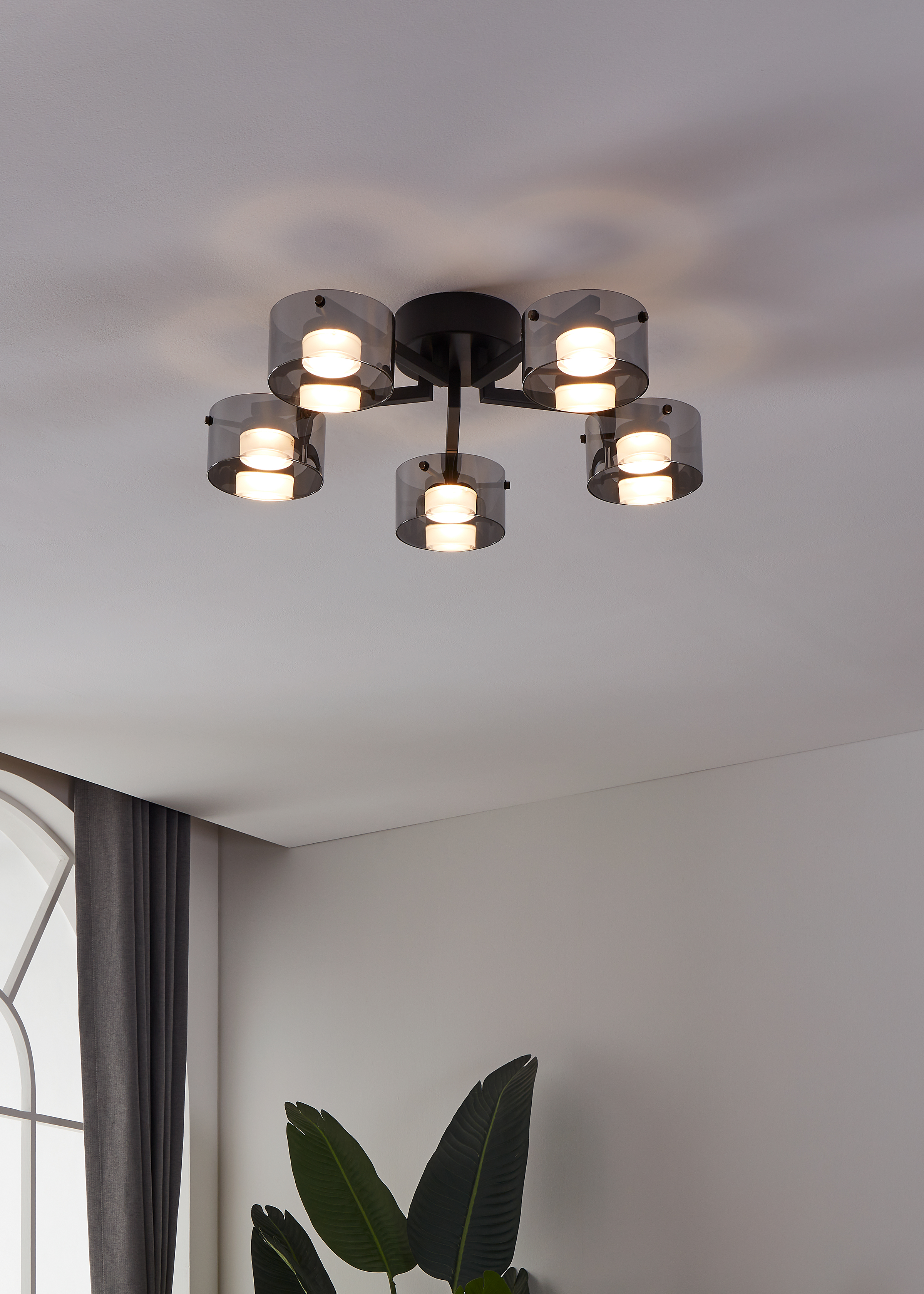 LED-Deckenleuchte Copillos Stahl / Rauchglas Schwarz