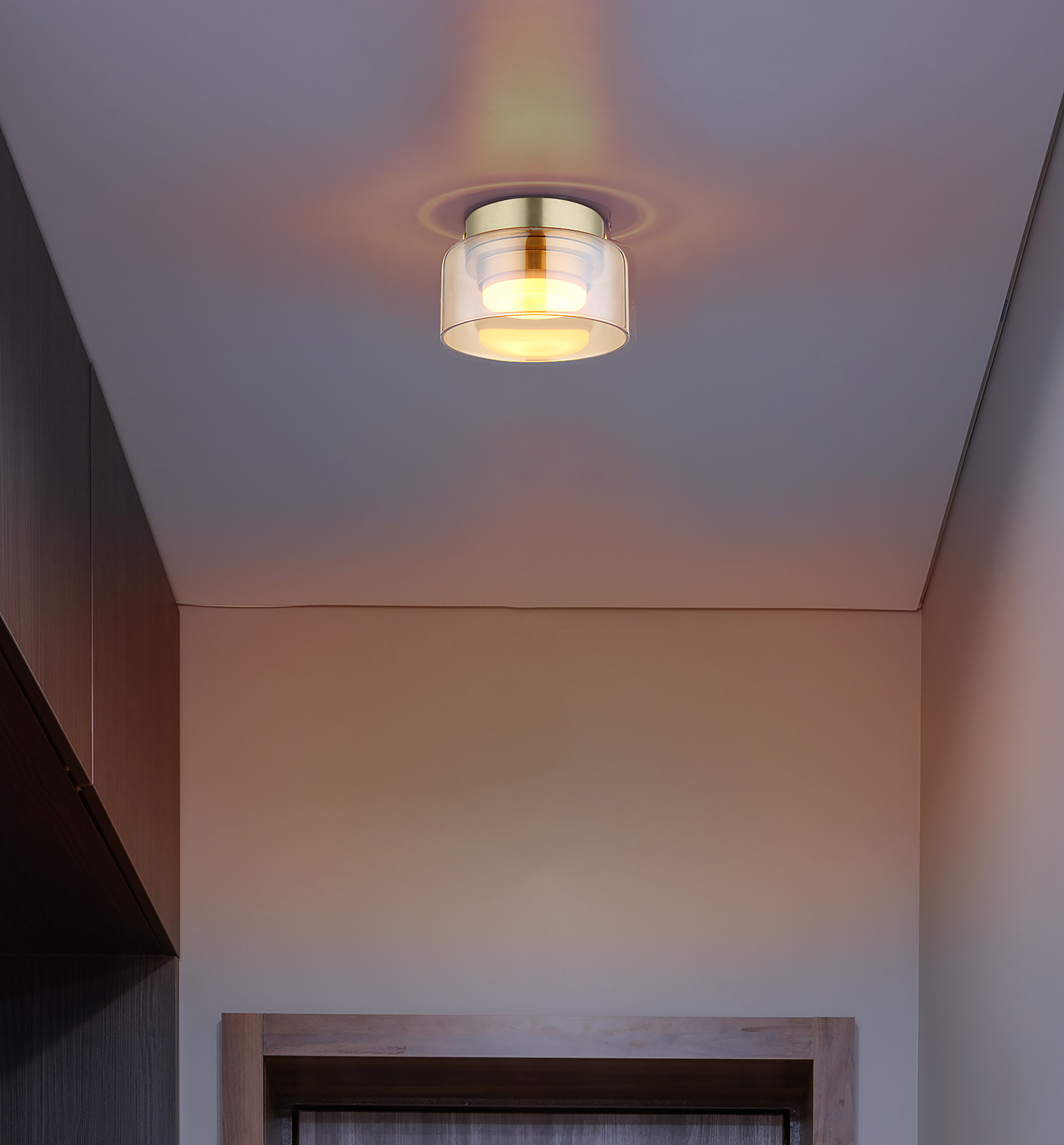 LED ceiling light Higgins iron / amber colored glass