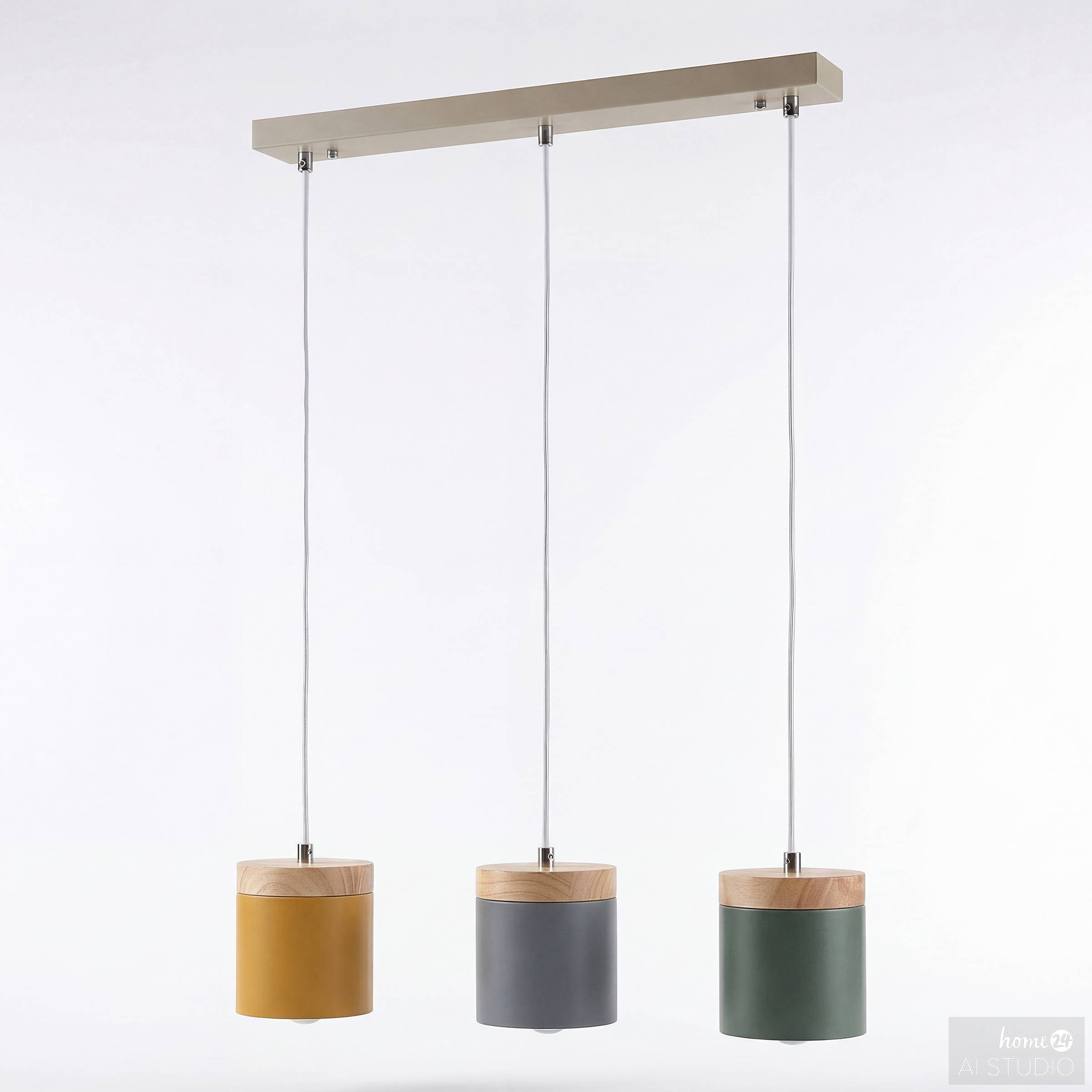 Pendelleuchte RAVIA linear Pinie massiv / Eisen 3-flammig