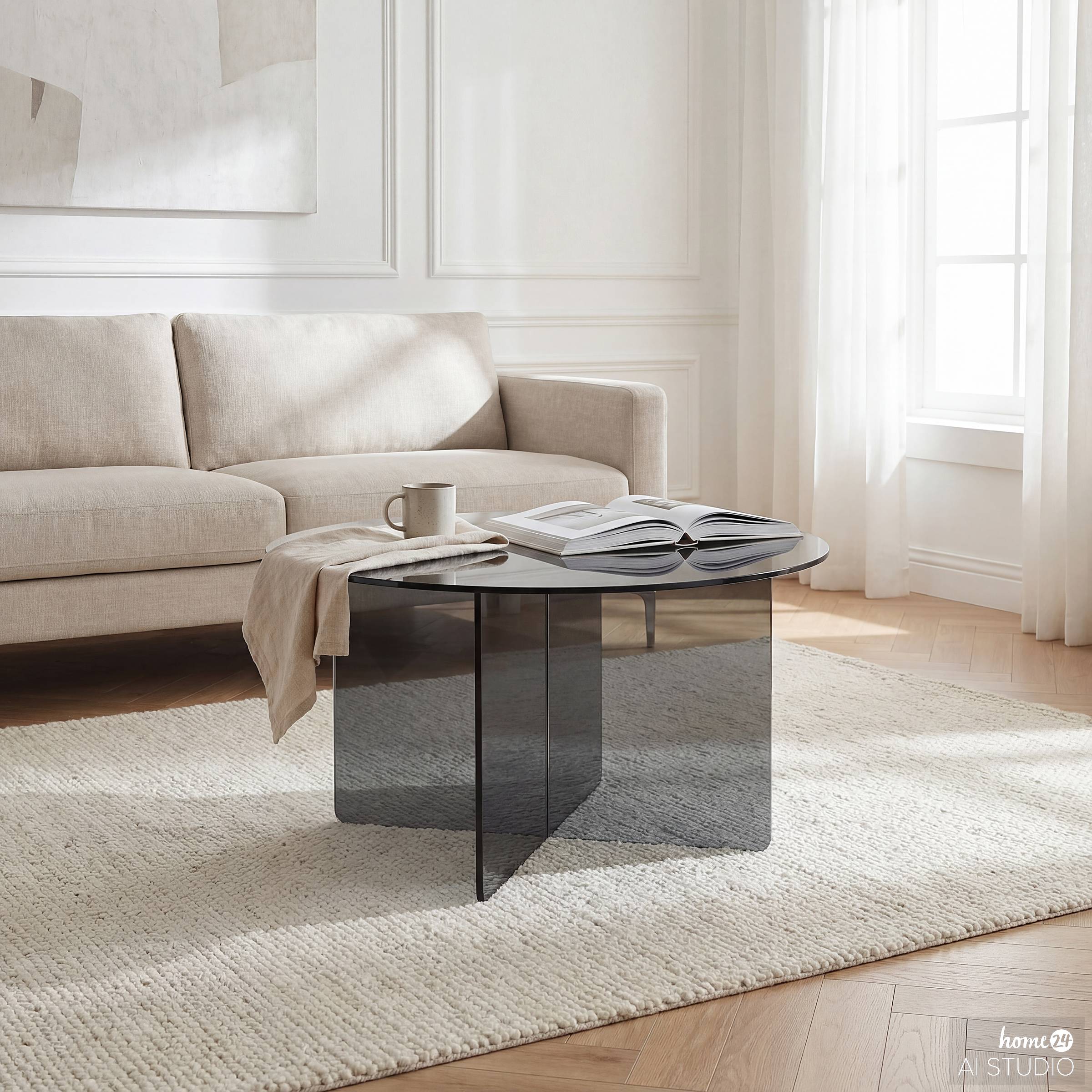 Couchtisch Tunnery rund Glas Grau