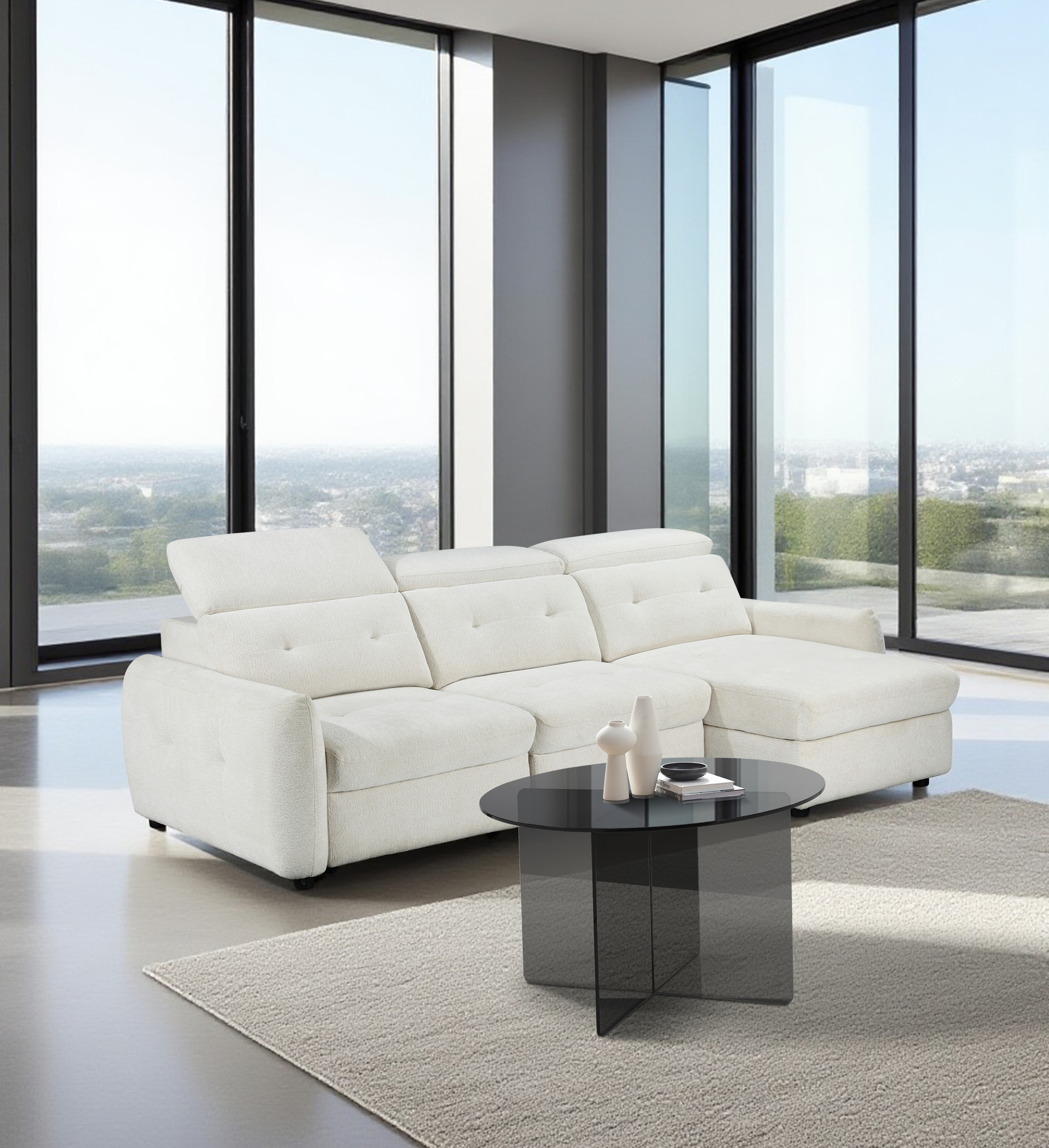 Couchtisch Tunnery rund Glas Grau