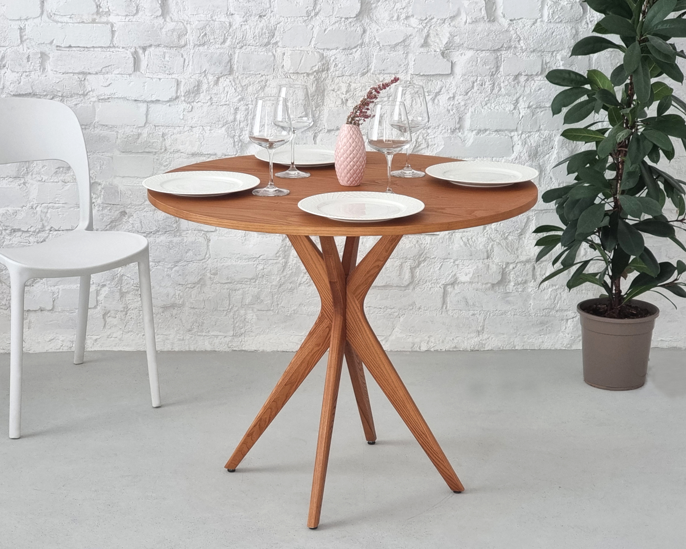 Furnierter Esstisch Lynda rund Eiche Durchmesser: 70 cm