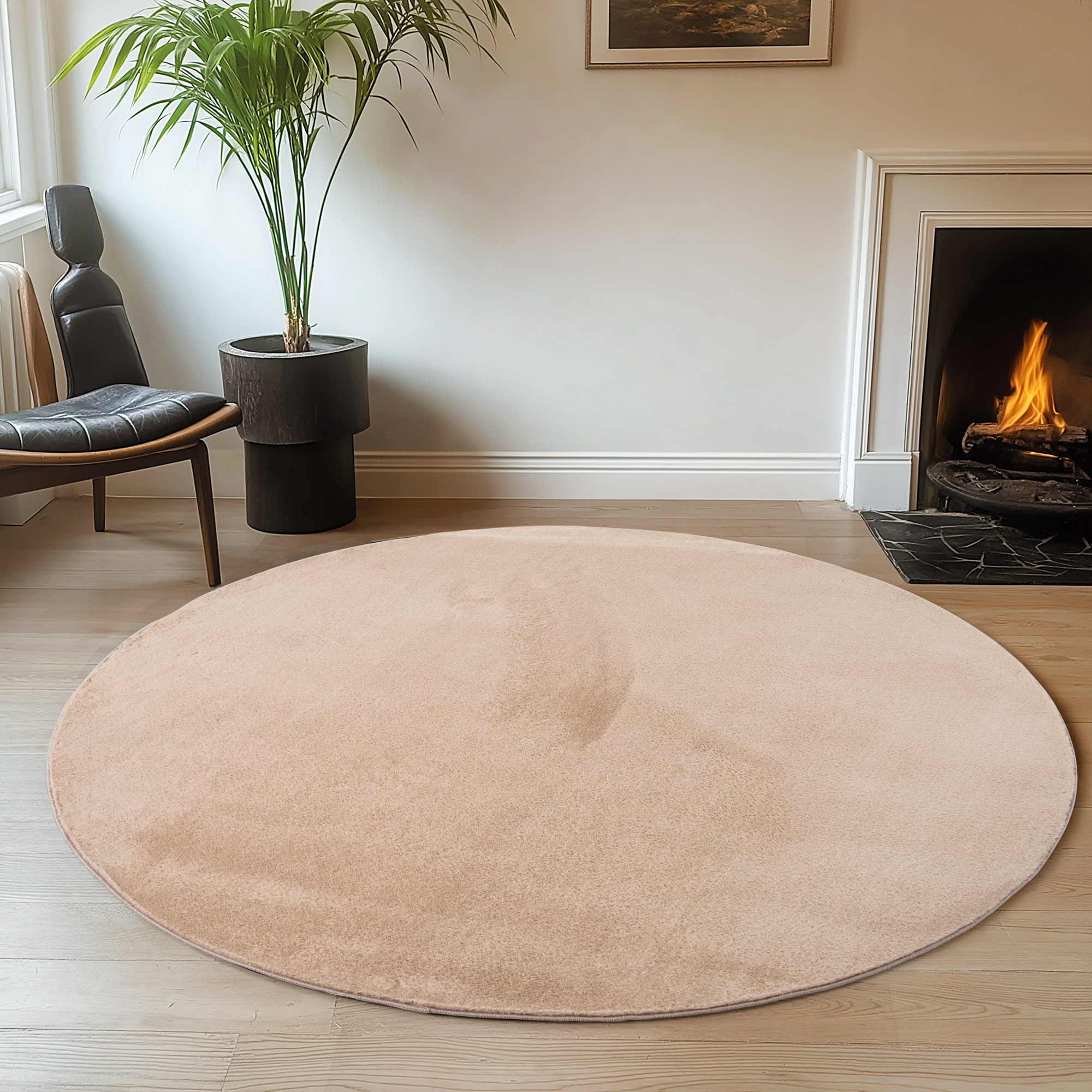 Short-pile rug Joy 1400 round felt / polypropylene beige