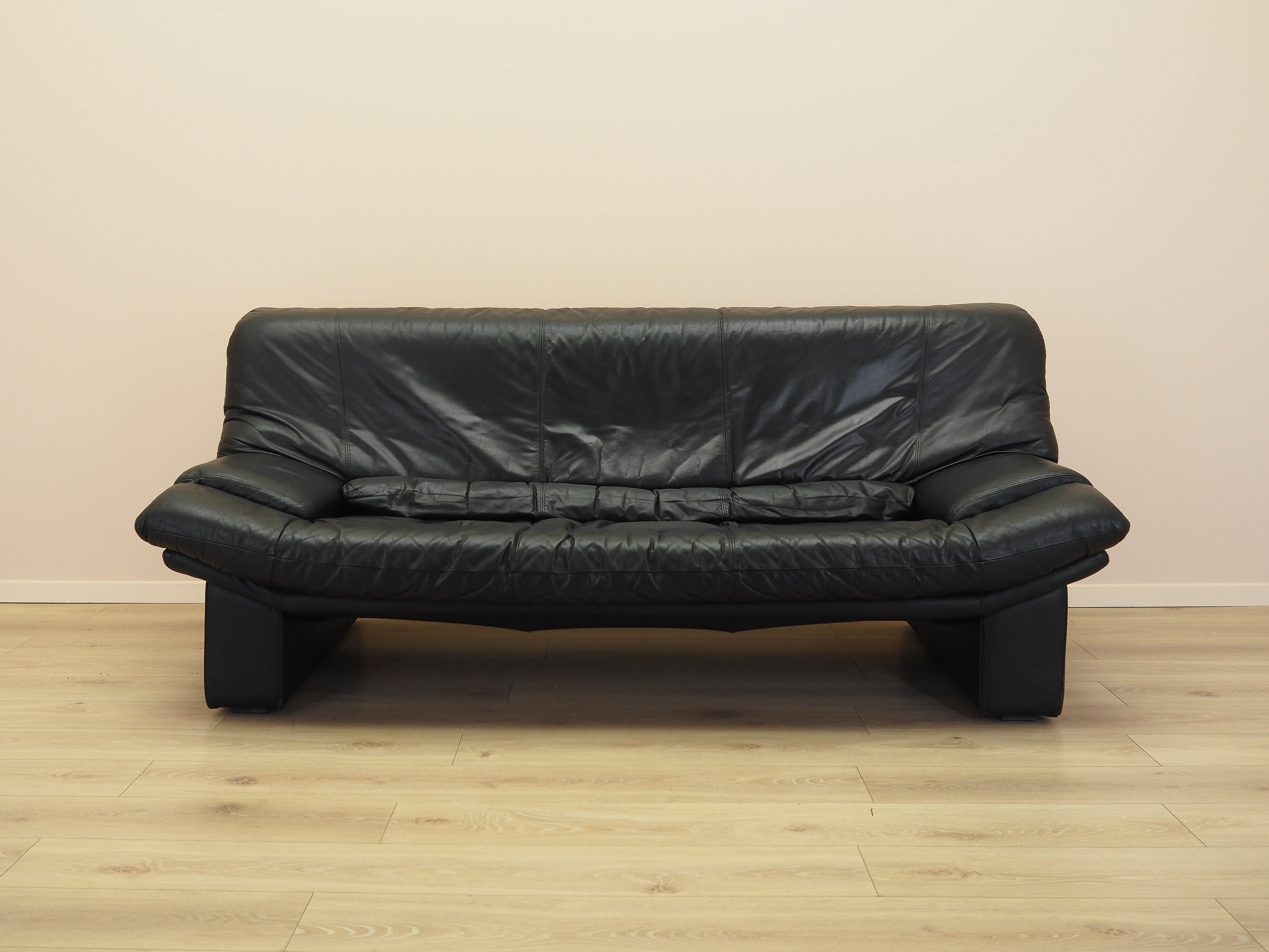 Schwarzes Ledersofa 1960er Jahre