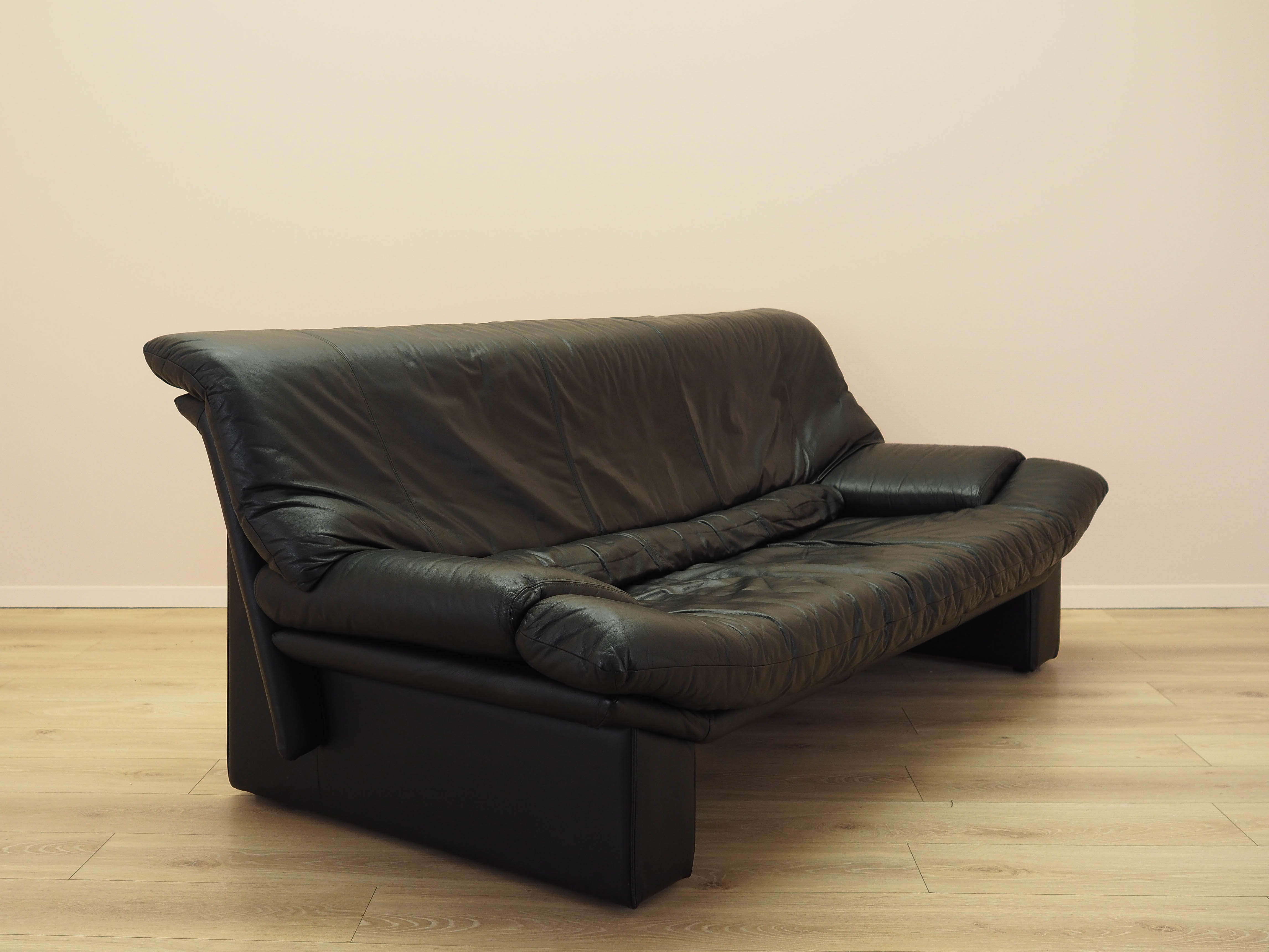 Schwarzes Ledersofa 1960er Jahre