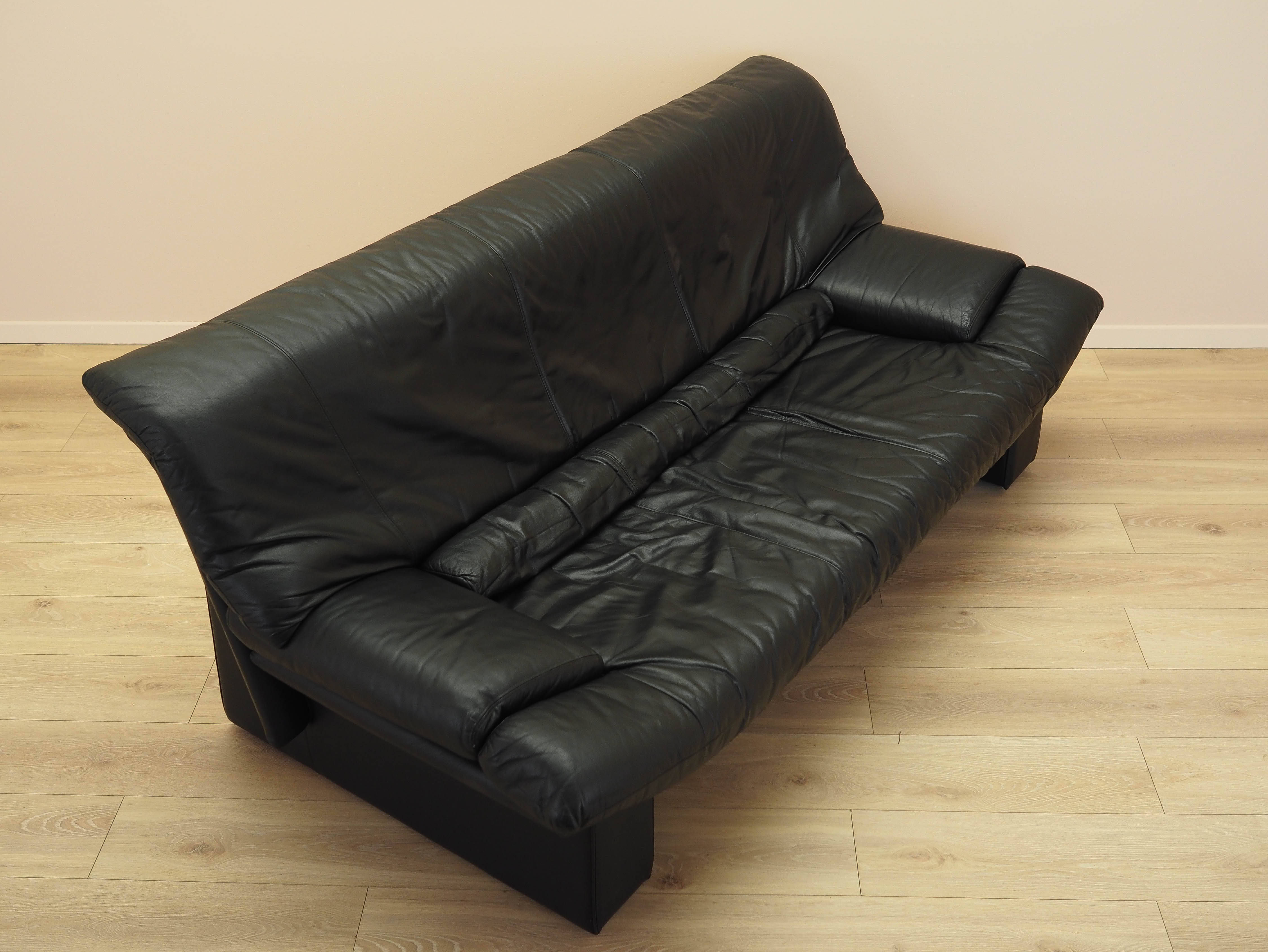 Schwarzes Ledersofa 1960er Jahre