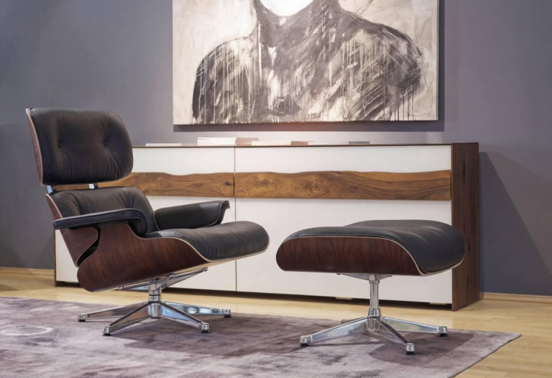 Vitra Lounge Chair Santos Sessel Leder Schwarz Ottoman