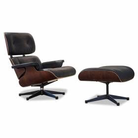 Vitra Lounge Chair Santos Leder Premium Schwarz Ottoman